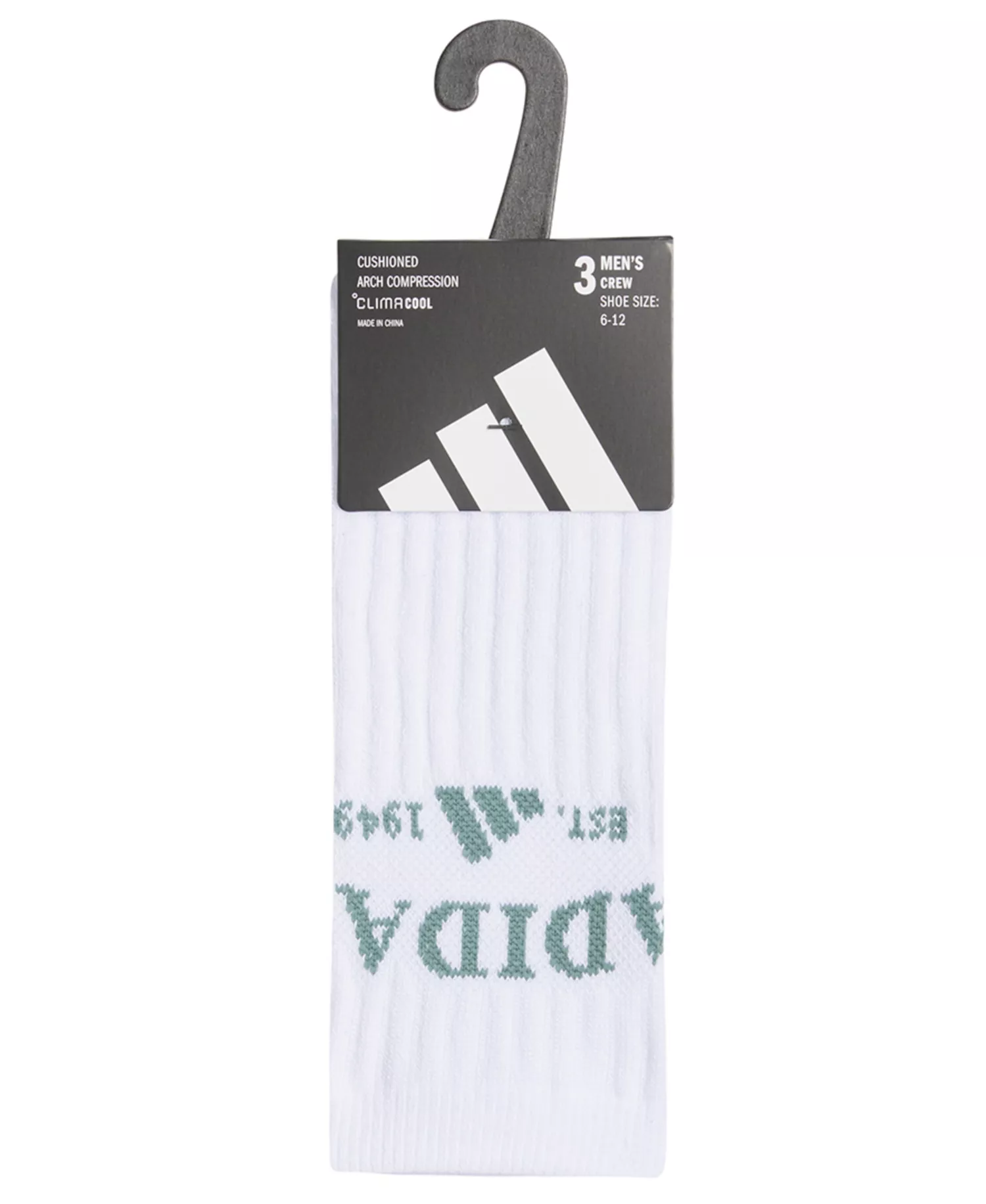 Men's Foundation Sport Crew Socks, 3-Pack - White/Preloved teal green/Black - 6-12