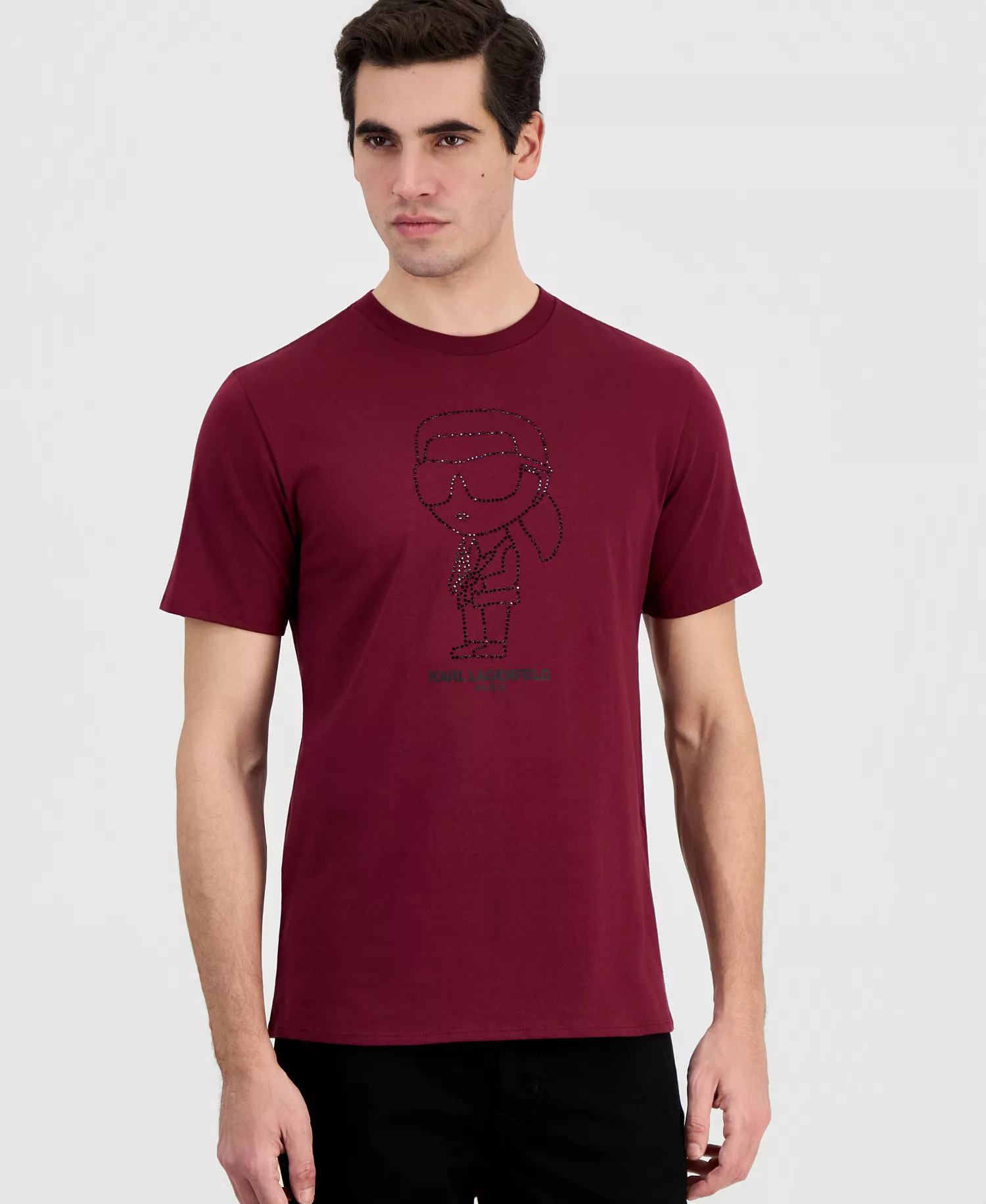 Men's Rhinestone Outlined Karl Tee - WINE - L