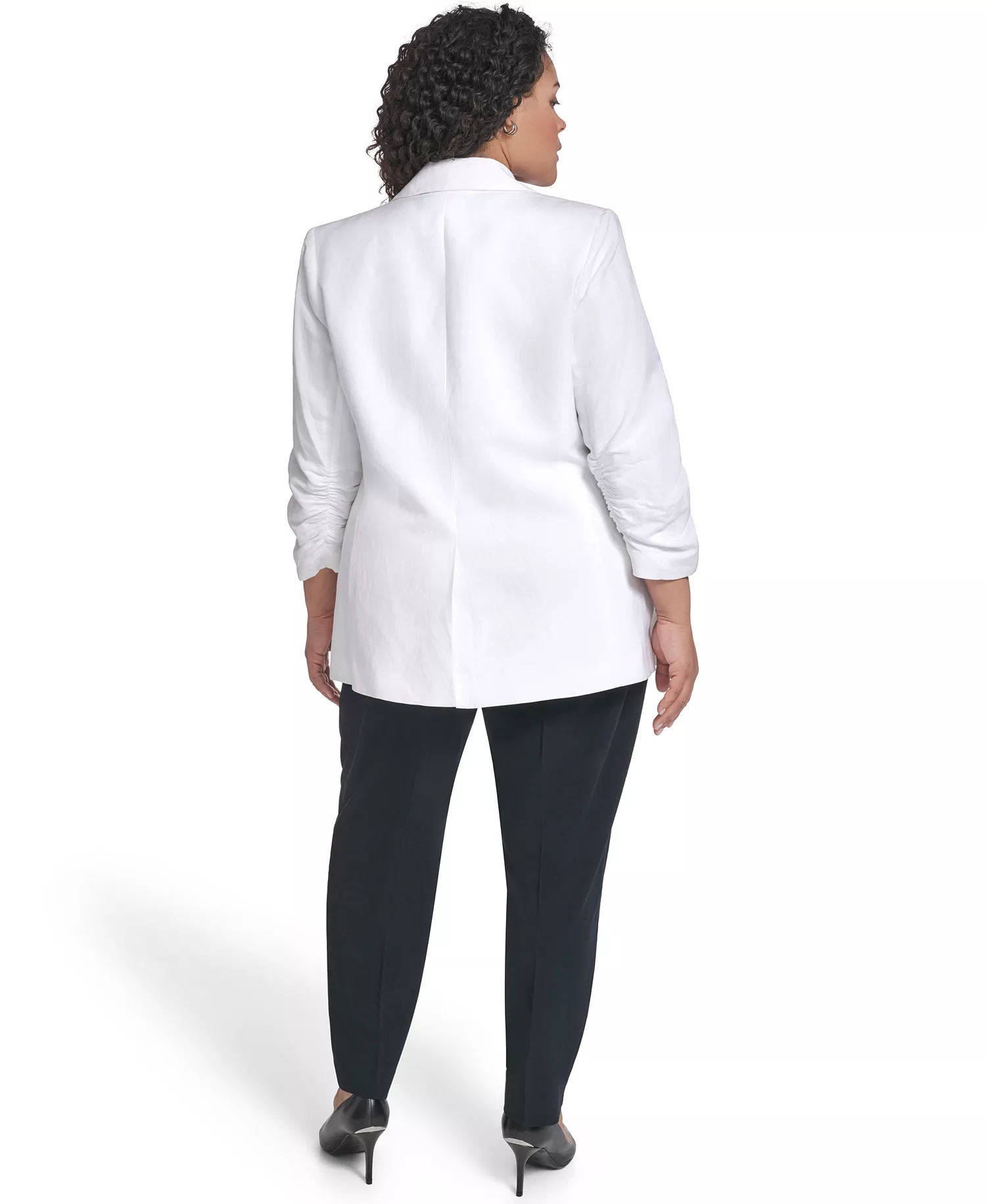 Plus Size Notch Collared Jacket - White - 14W