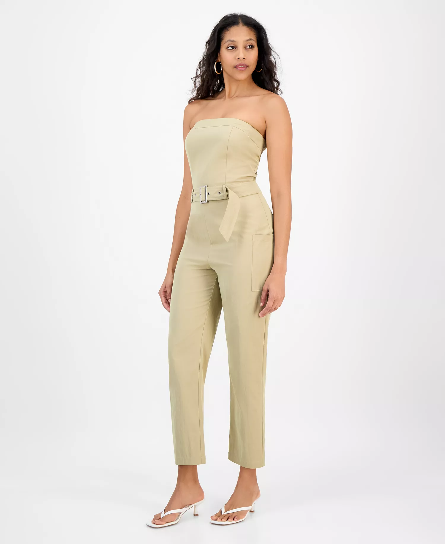 Women's Strapless Belted Utility Jumpsuit, Exclusively at Macy's  - Croissant - XXS