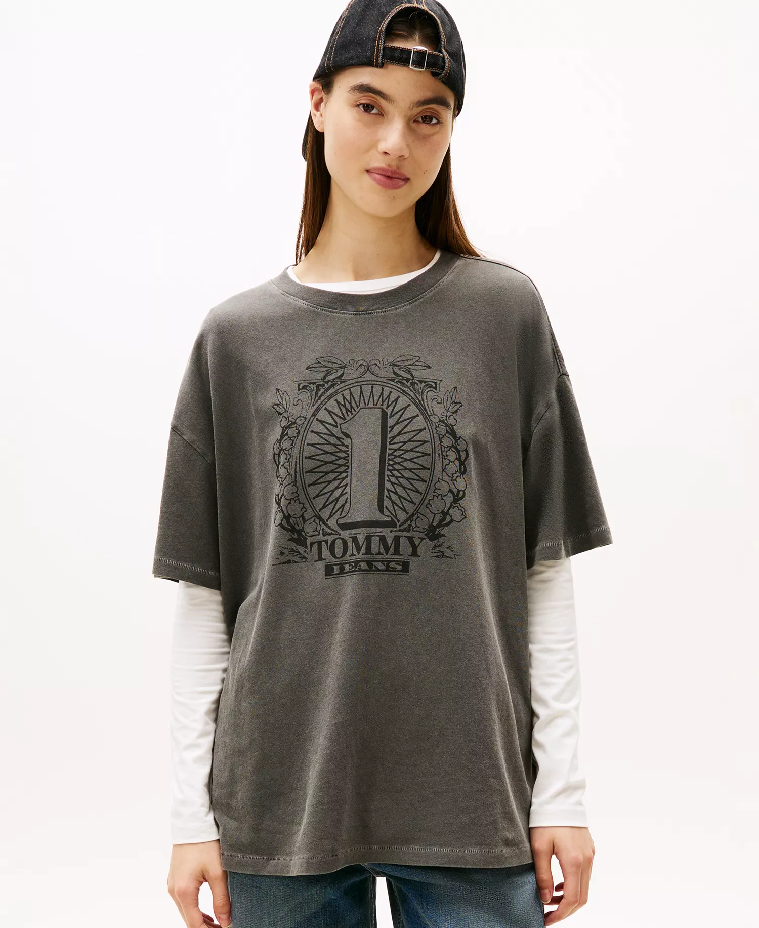 Women's Oversized Tommy Dollar Logo T-Shirt - Black - L