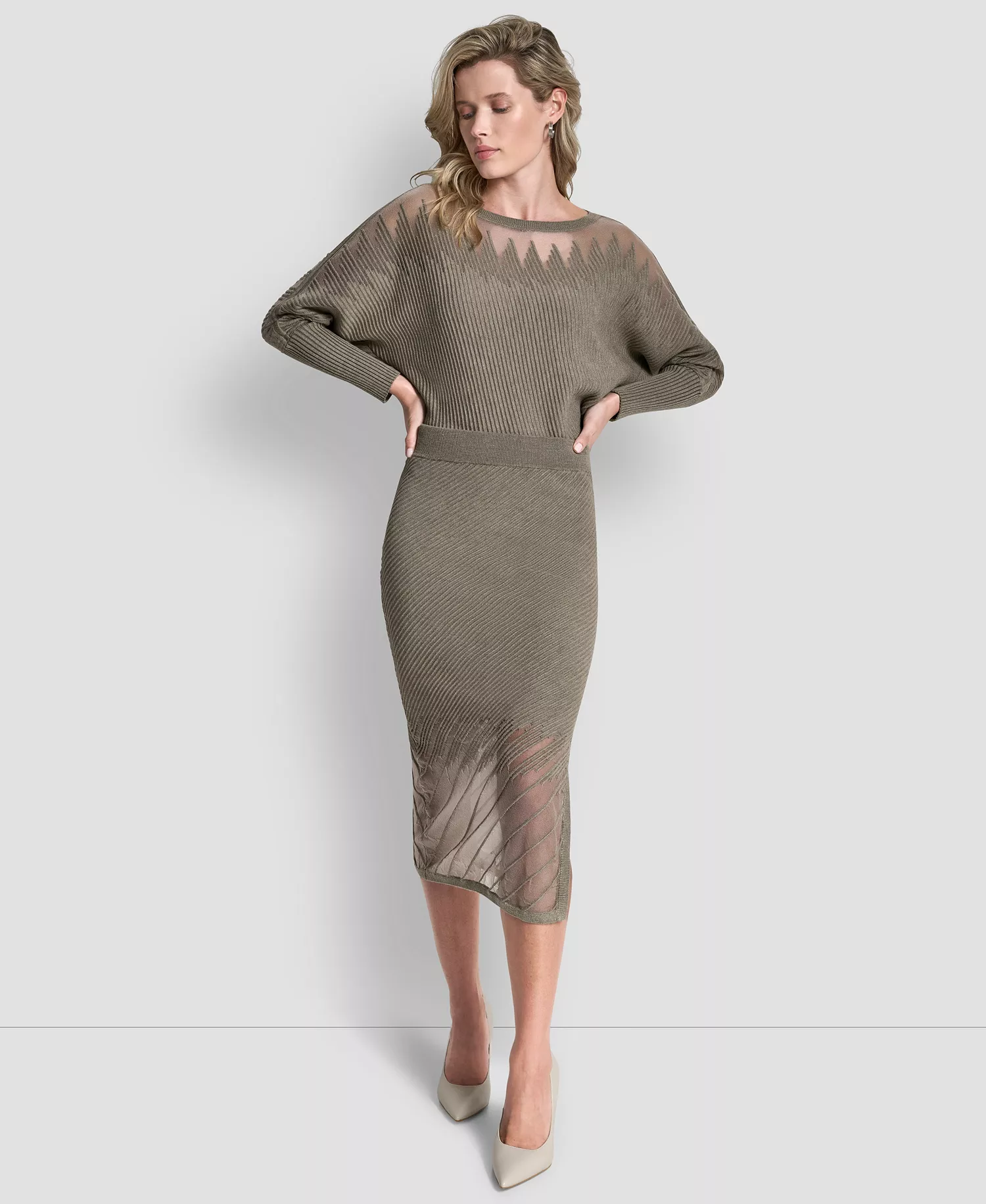 Women's Ribbed Midi Skirt - City Taupe Heather - L