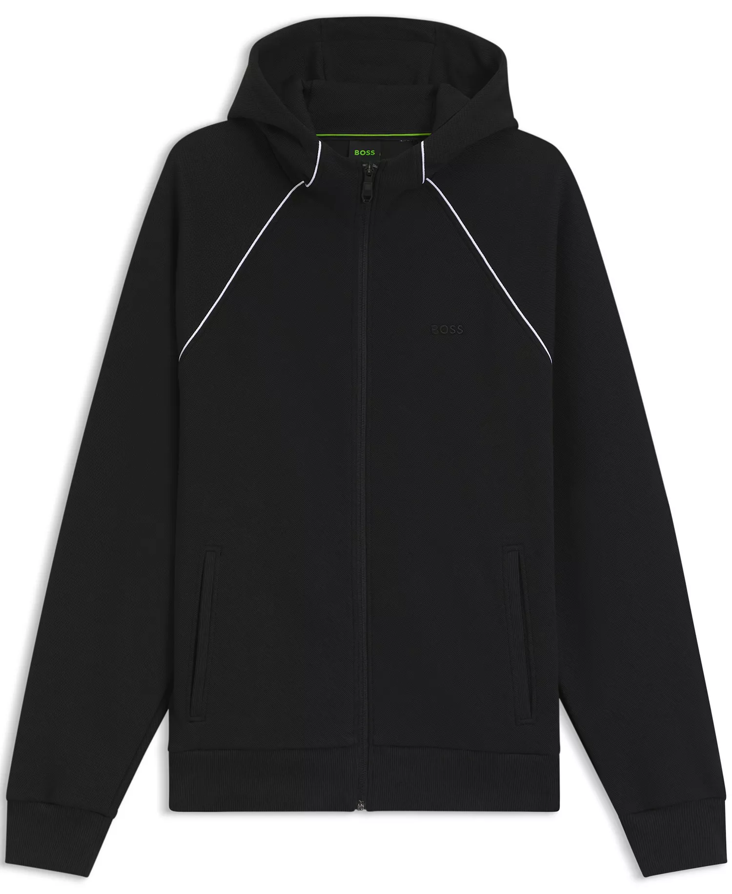 Men's Piping Details Cotton-Blend Zip-Up Hoodie - Black - L