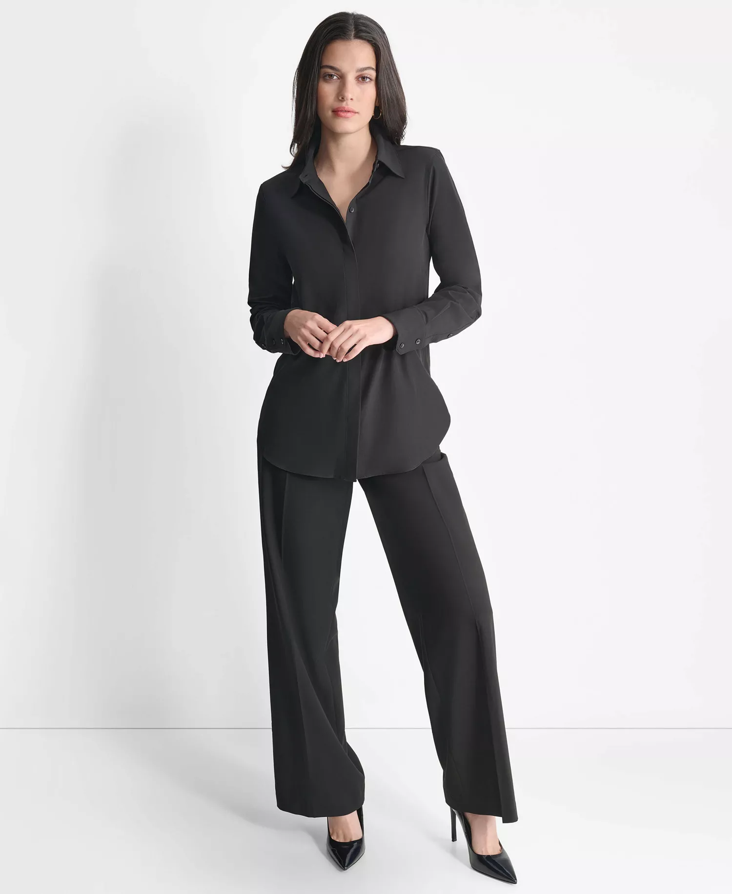 Women's Button-Front Blouse - Black - L