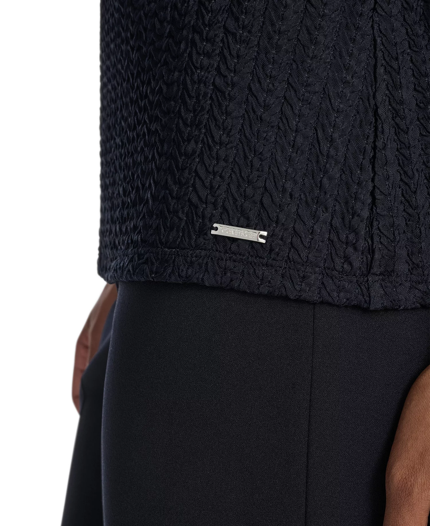 Women's Textured Cap Sleeve Top - Navy - L