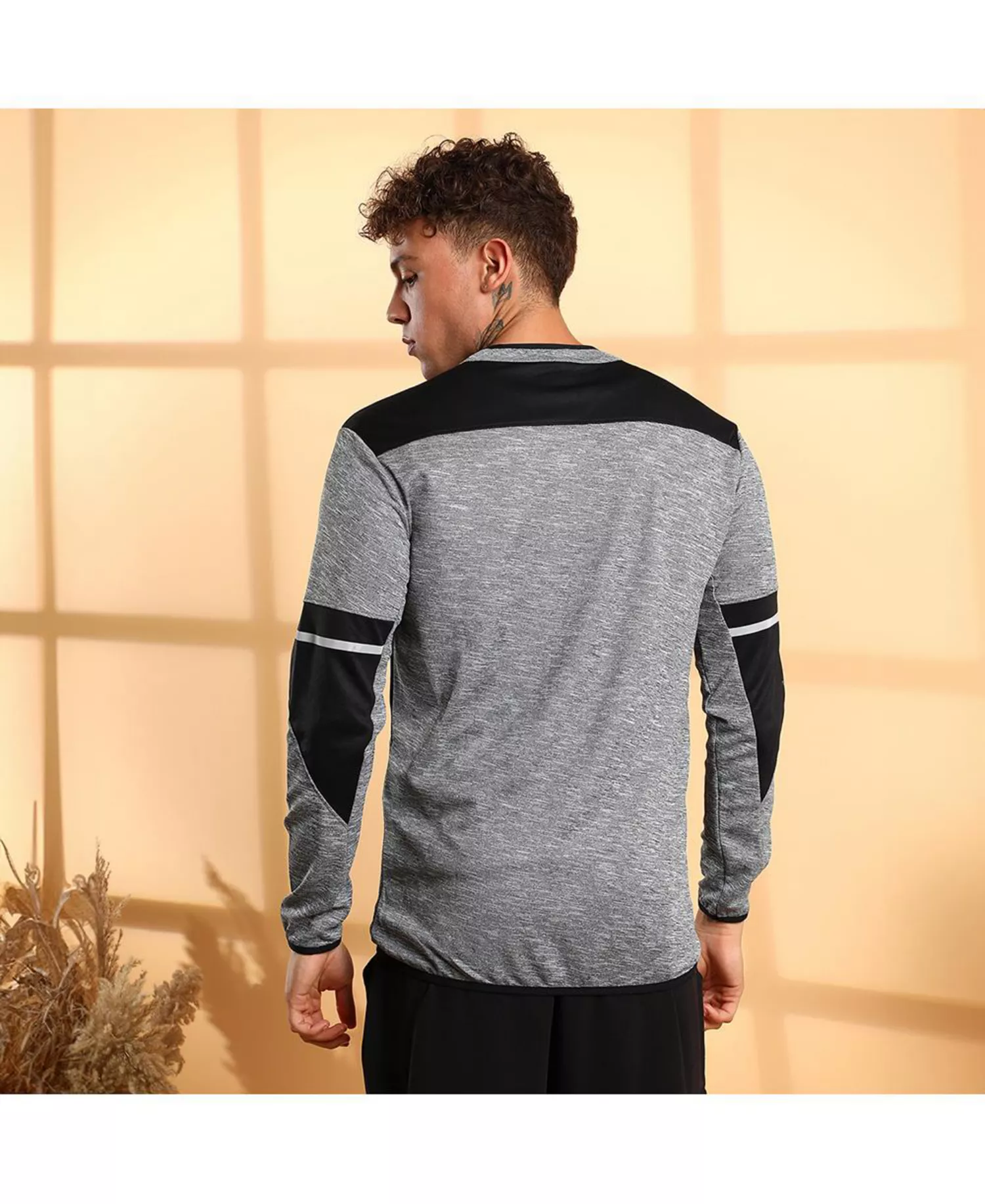 Men's Grey Heathered Activewear Jacket With Contrast Detail - Grey - L