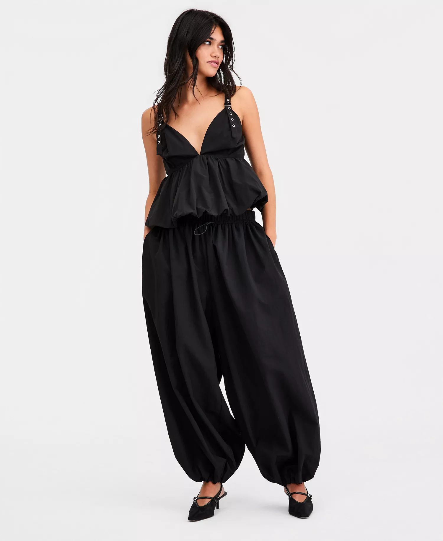 Women's Nylon Balloon Pants, Macy's Exclusive - Black - L