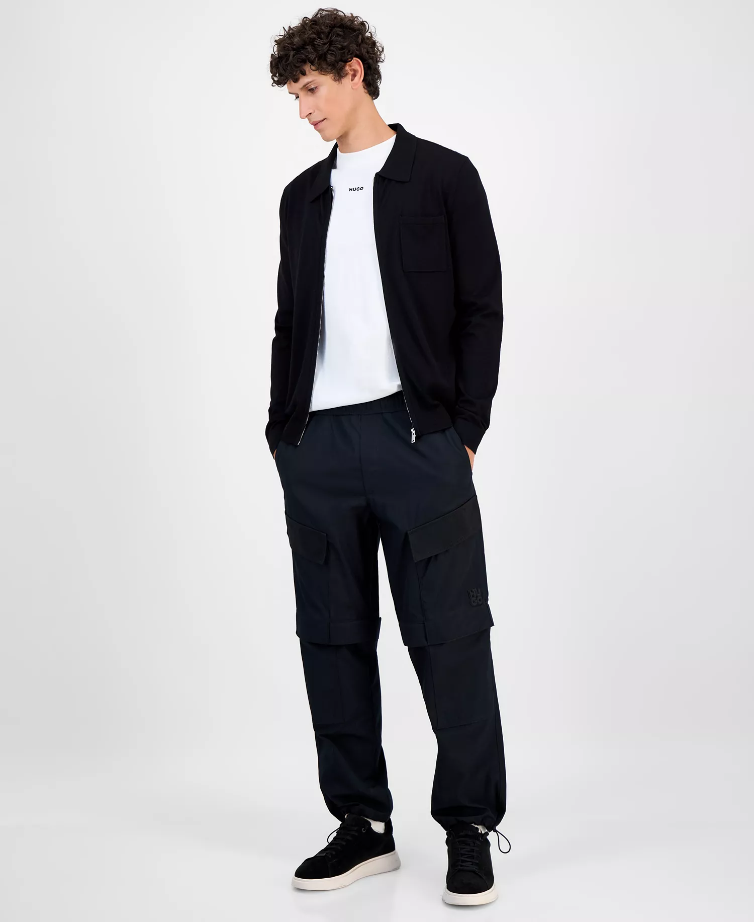 Men's San Jean Full Zip Collared Cardigan - Black - 2XL