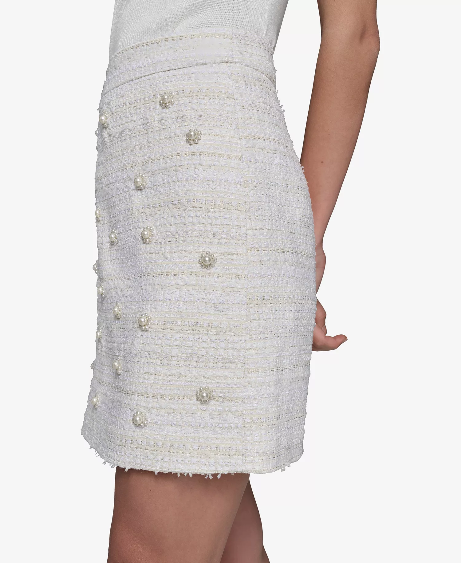 Women's Embellished Tweed Skirt - Soft White - 6
