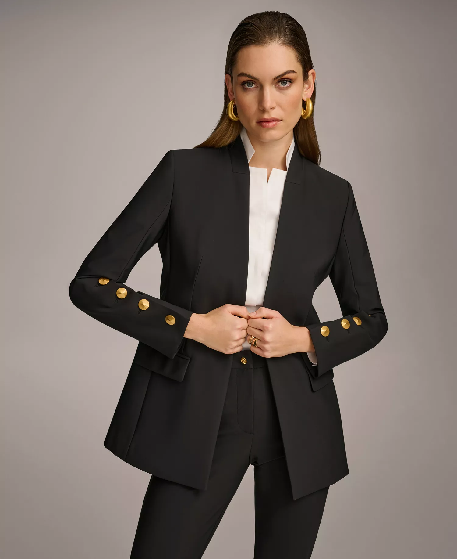 Women's Button Sleeve Blazer, Regular & Petite - Black - 0