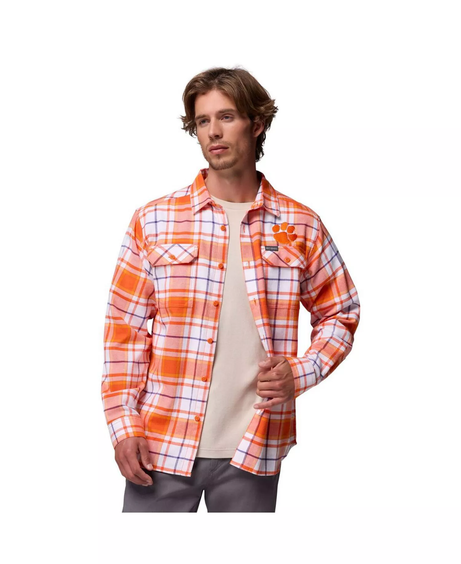 Men's Orange Clemson Tigers Flare Gun Omni-Wick Flannel Long Sleeve Button-Up Shirt - Orange - 2XL