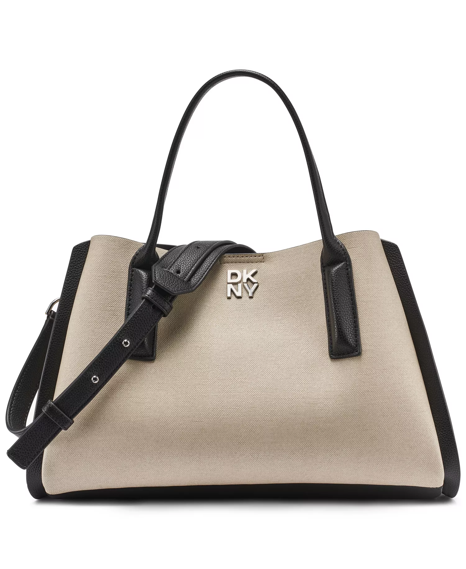 Josie Medium Snap Closure Satchel Bag - Natural/Black - No Size