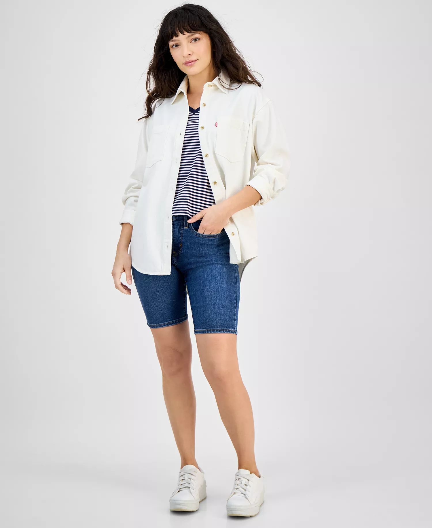 Women's Iris Button-Front Cotton Overshirt - Ecru - L