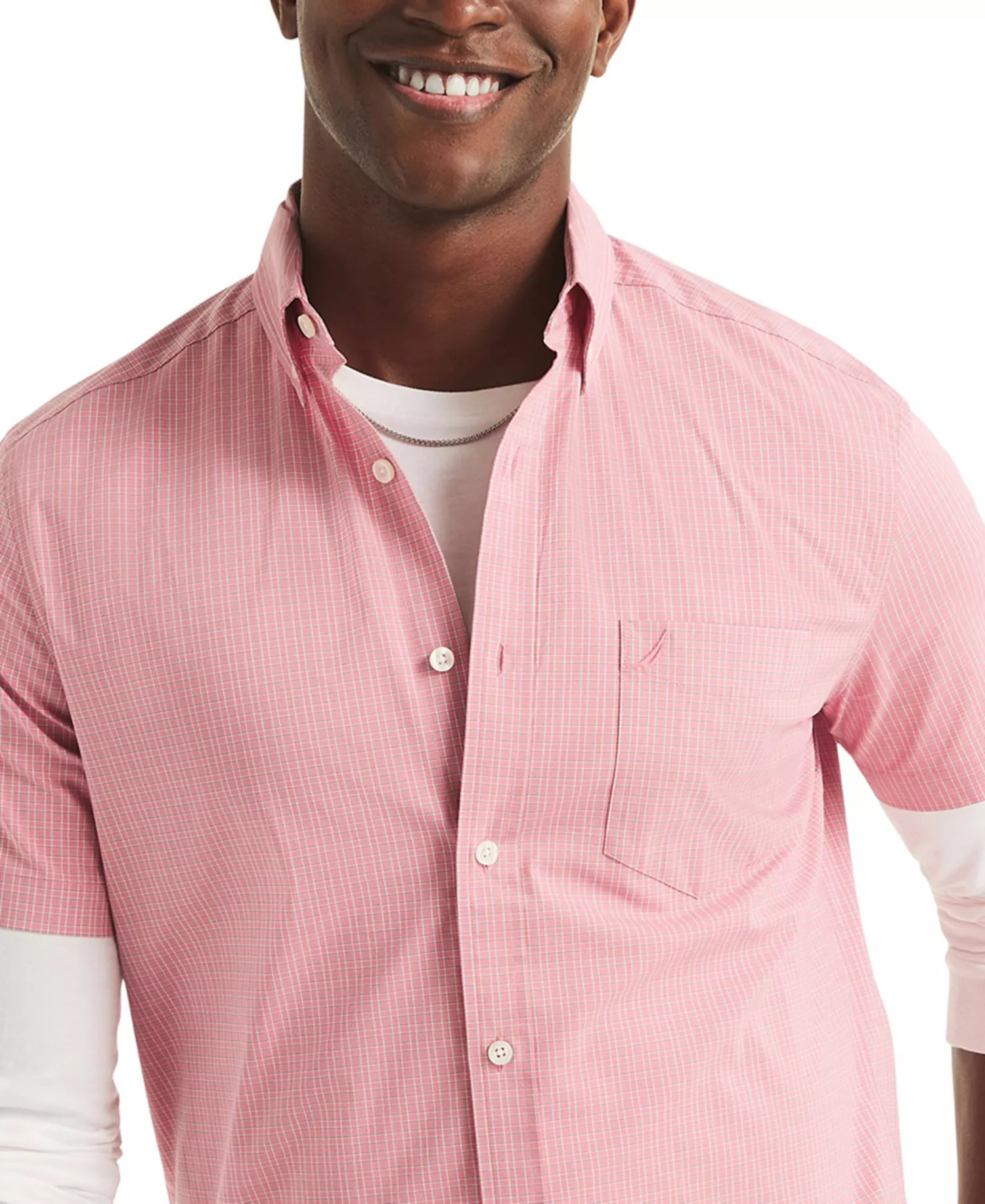 Men's Classic-Fit Short-Sleeve Check Shirt - Apricot Berry - L