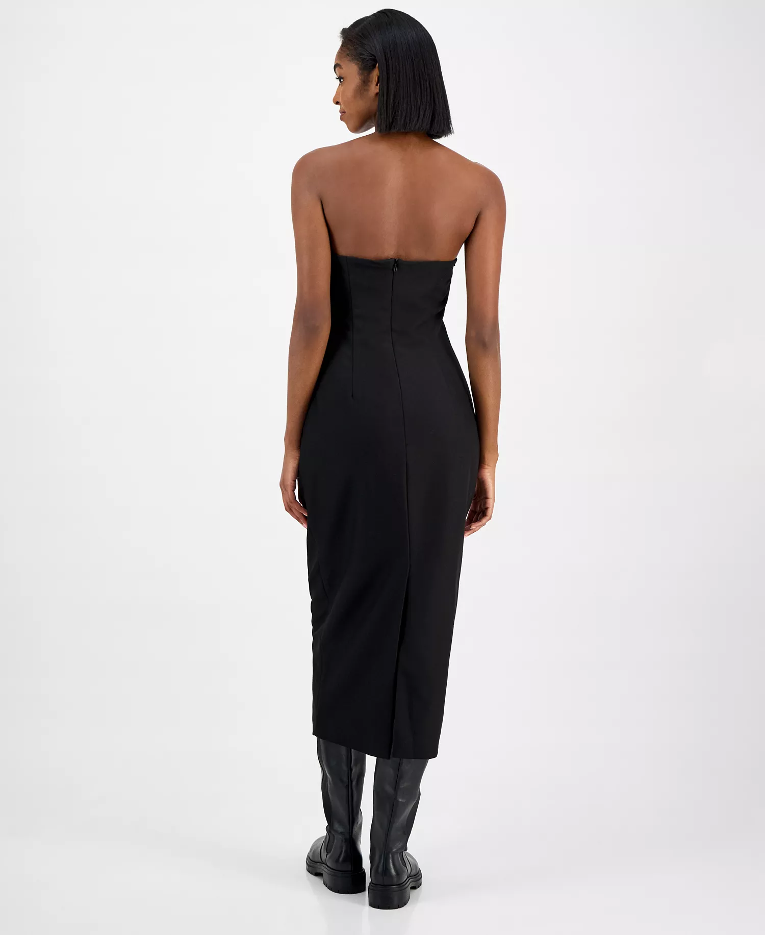 Women's Belted Strapless Midi Dress, Macy's Exclusive - Deep Black - L
