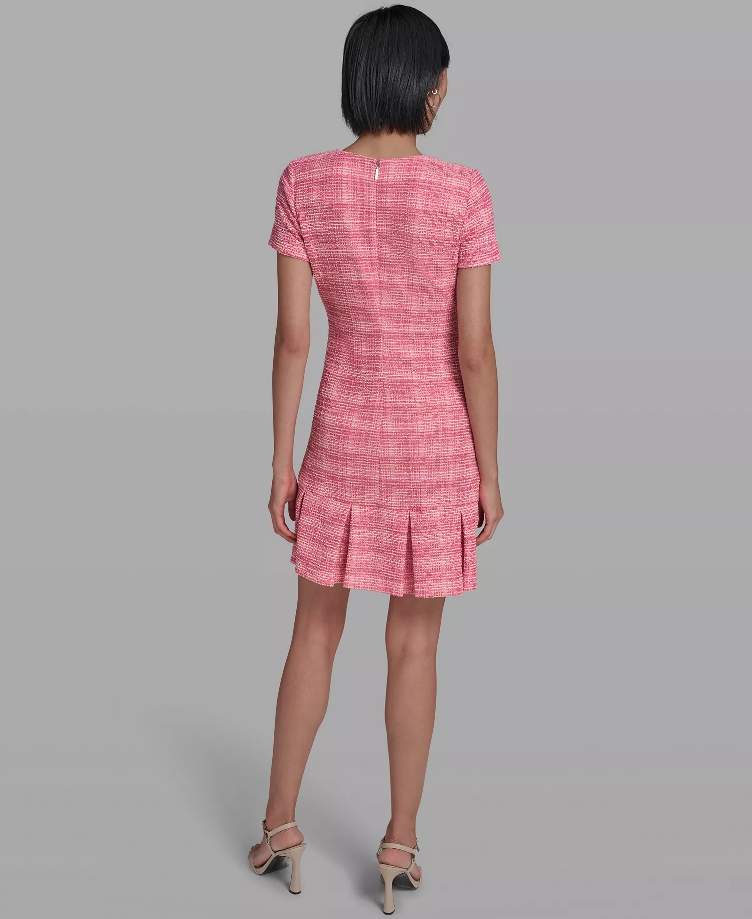 Women's Short-Sleeve Short Dress - Hot Pink/Soft White - 10