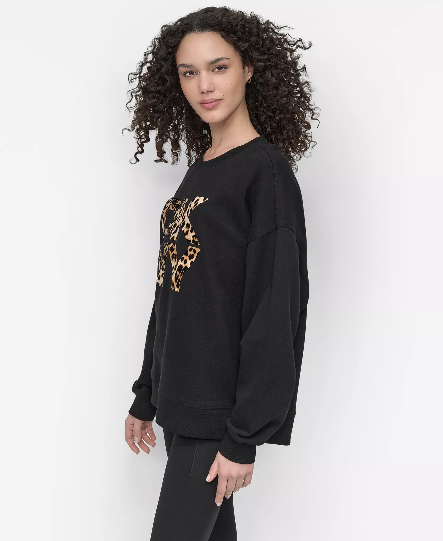 Women's Stacked Flock Logo Crew Neck Top - Eggnog - L