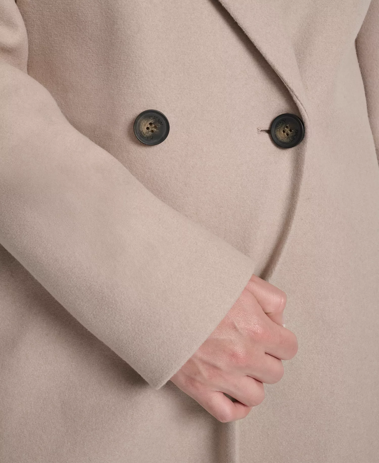 Women's Double-Breasted Notch Collar Coat - Beige Melange - L