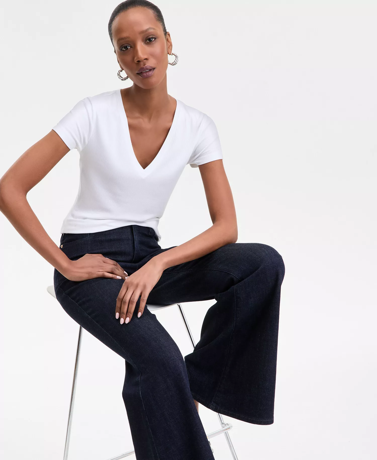 Women's Drapy Ribbed V-Neck Top,  Exclusively at Macy's - Bright White - L