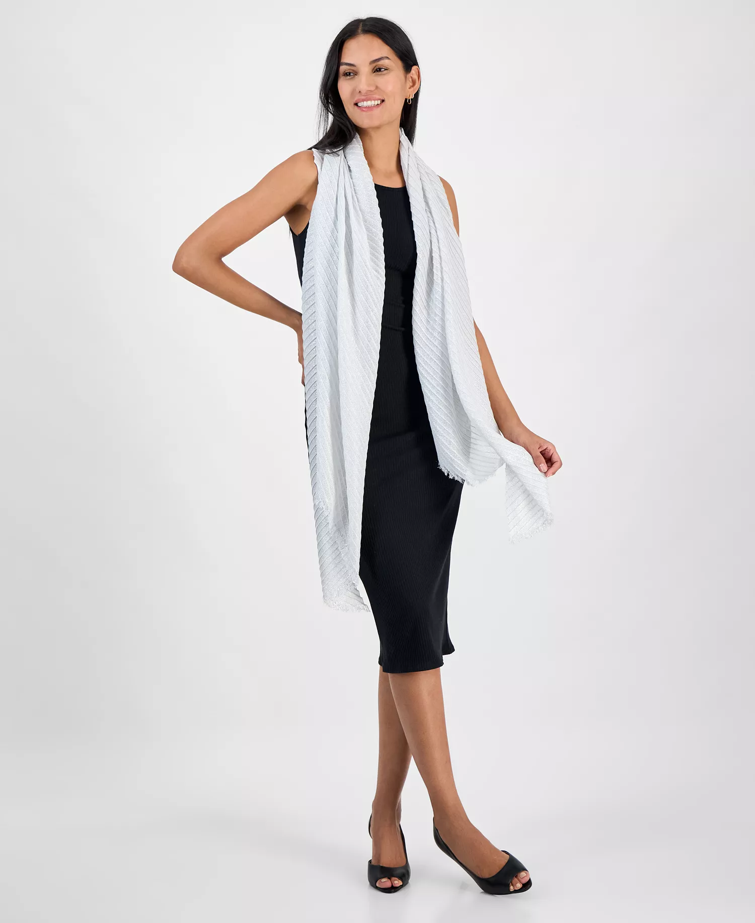 Pleated Shine Wrap Scarf, Exclusively at Macy's - Bright White - ONE SIZE