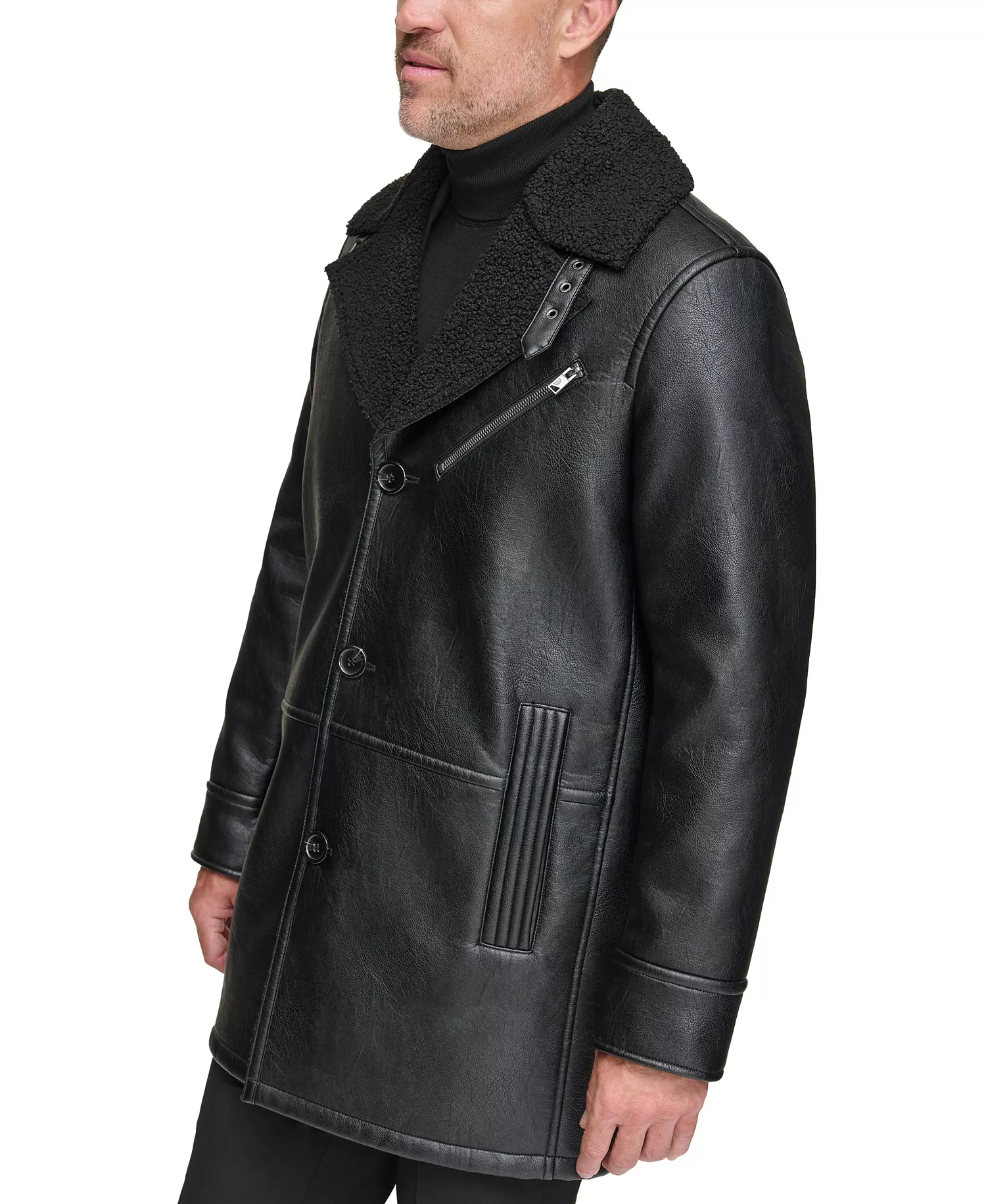Men's Condore Faux-Shearling Top Coat - Black - S