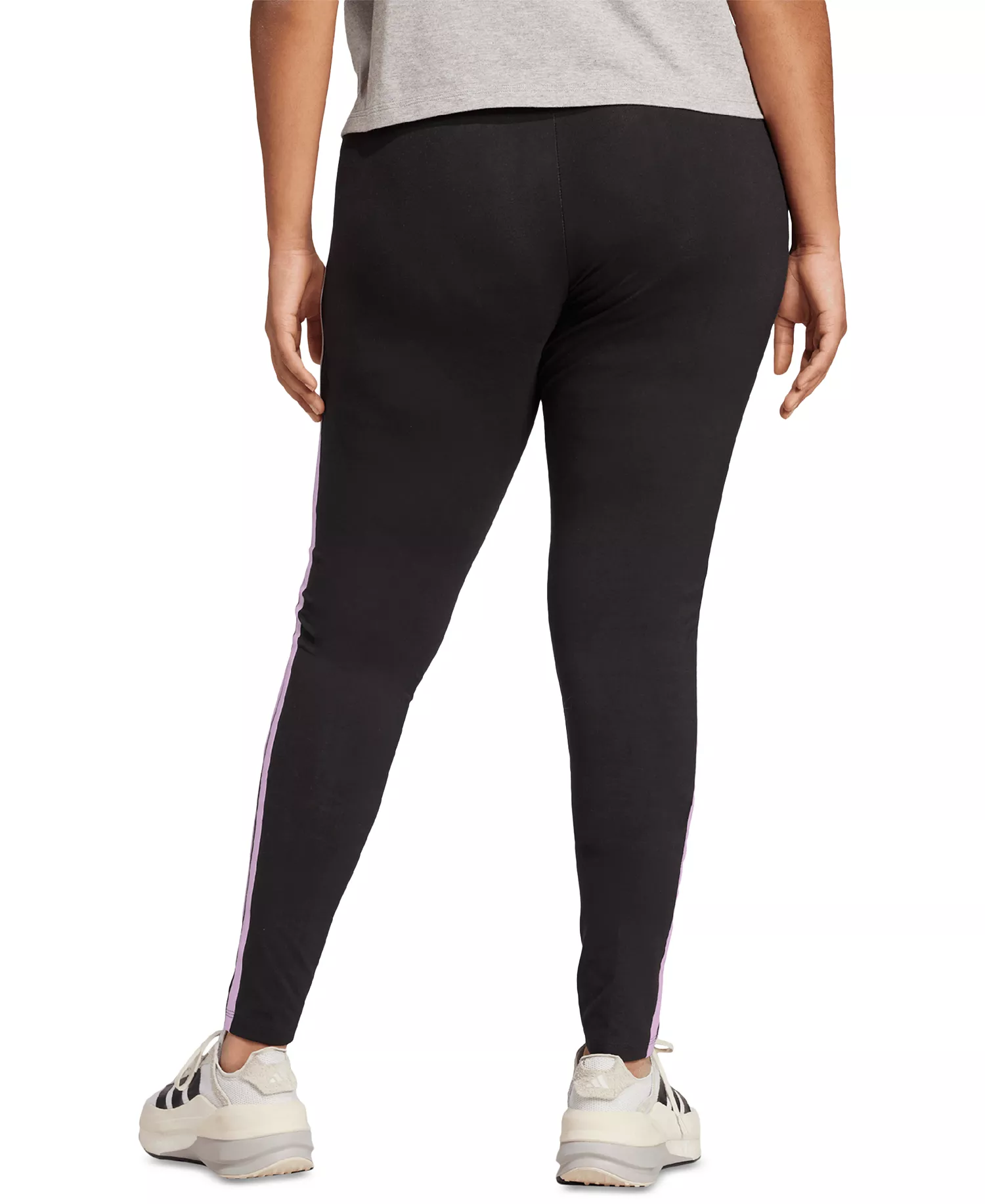 Plus Size Essentials 3-Stripes Cotton Leggings - Black/Clear Pink - 1X