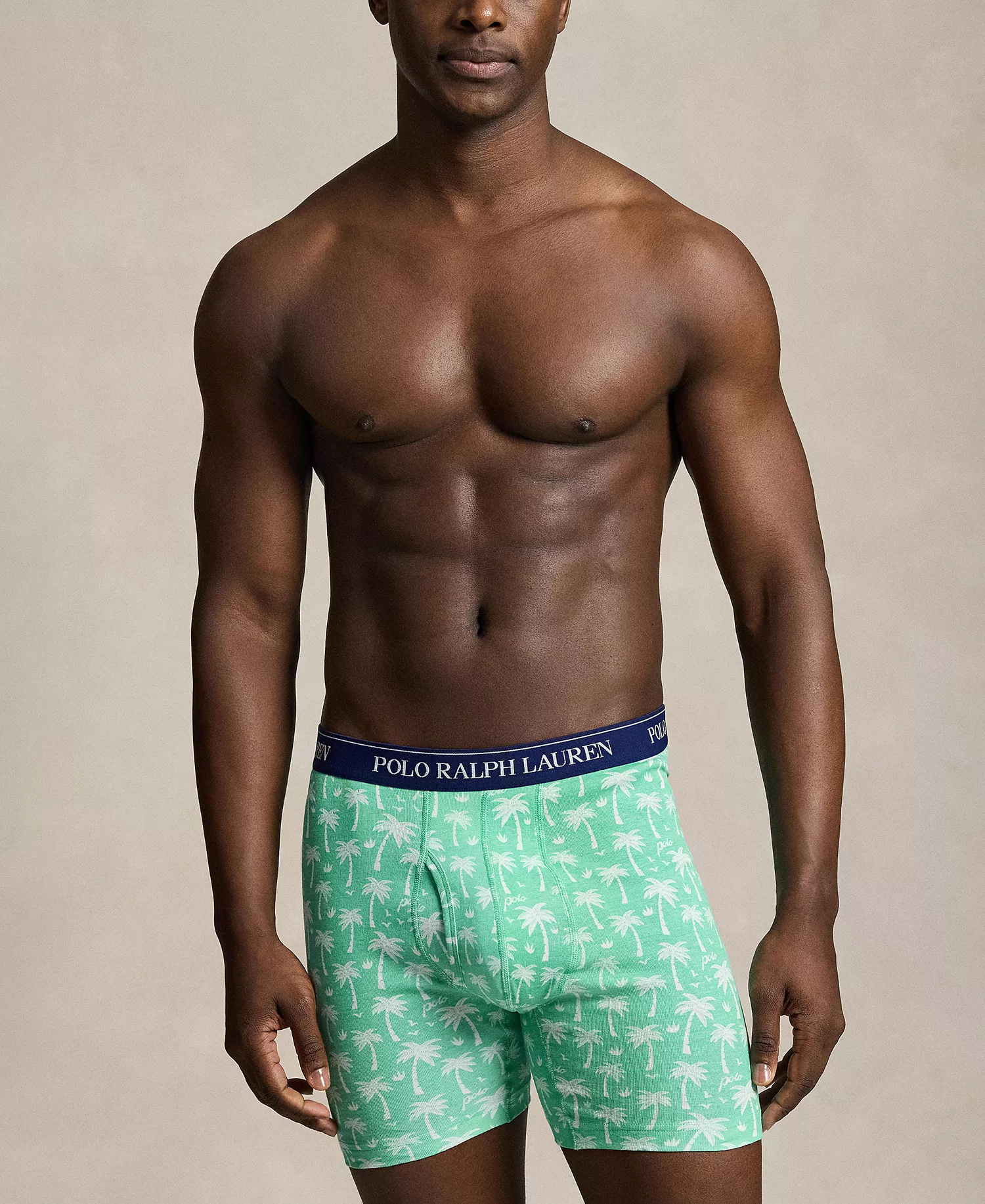 Men's Classic Cotton Knit Boxer Briefs , 3-Pack Set - Cruise Navy/Polo Palms Print/Office Blue - L