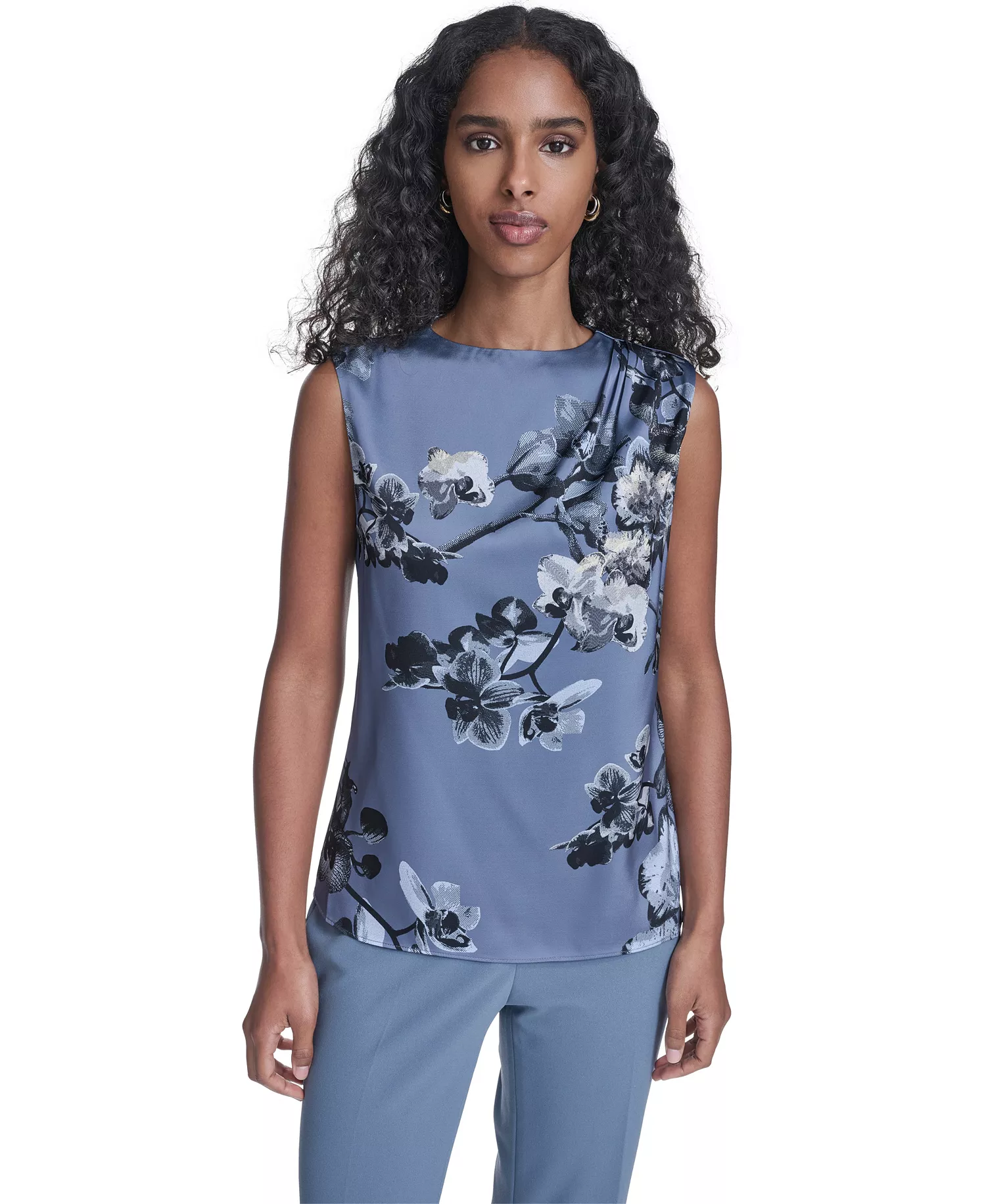 Petite Sleeveless High Neck Top - Flint/Black Multi - P/L