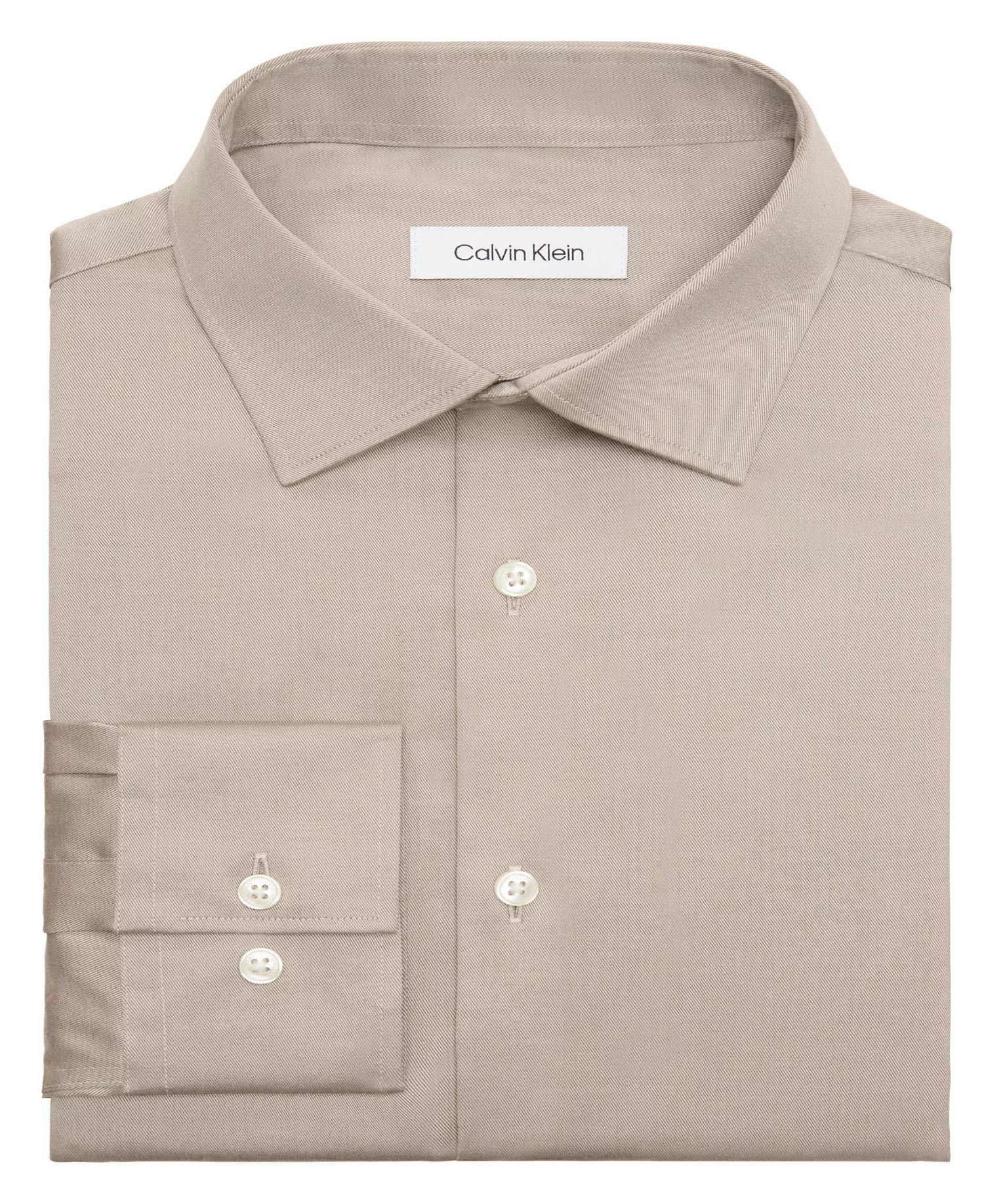 Men's Refined Cotton Stretch, Regular Fit Dress Shirt - Khaki - 16 32/33