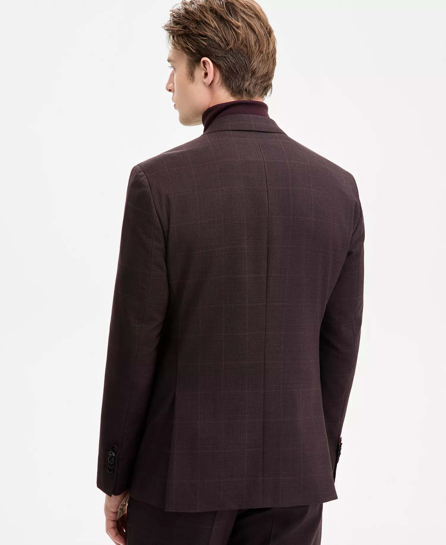 Men's Modern-Fit Plaid Suit Jacket - Burgundy - 36R