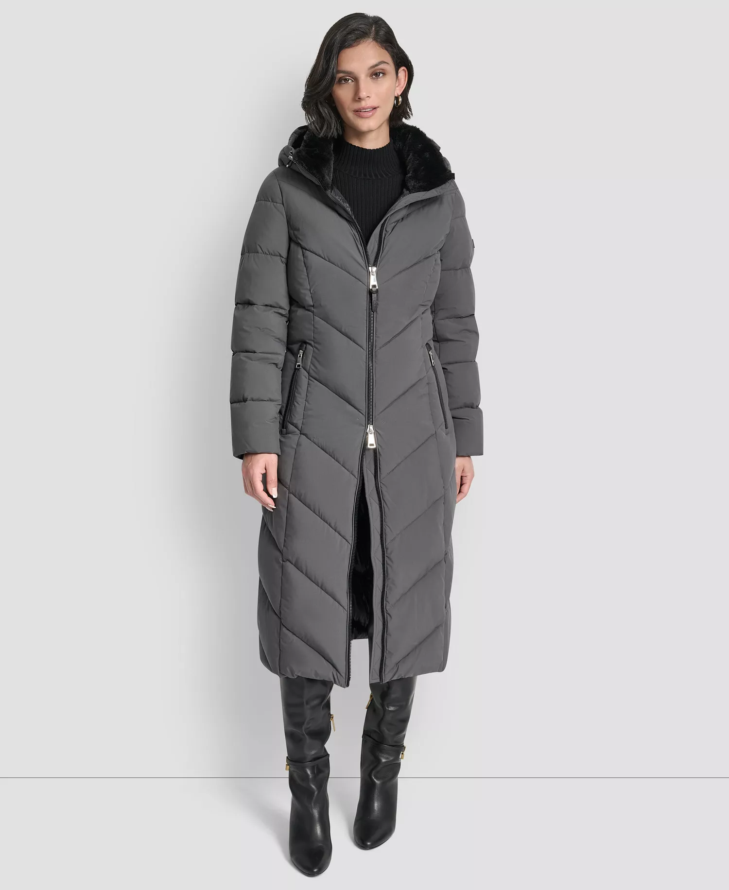 Women's Hooded Zip Front A-Line Maxi Puffer Coat - Titan - L