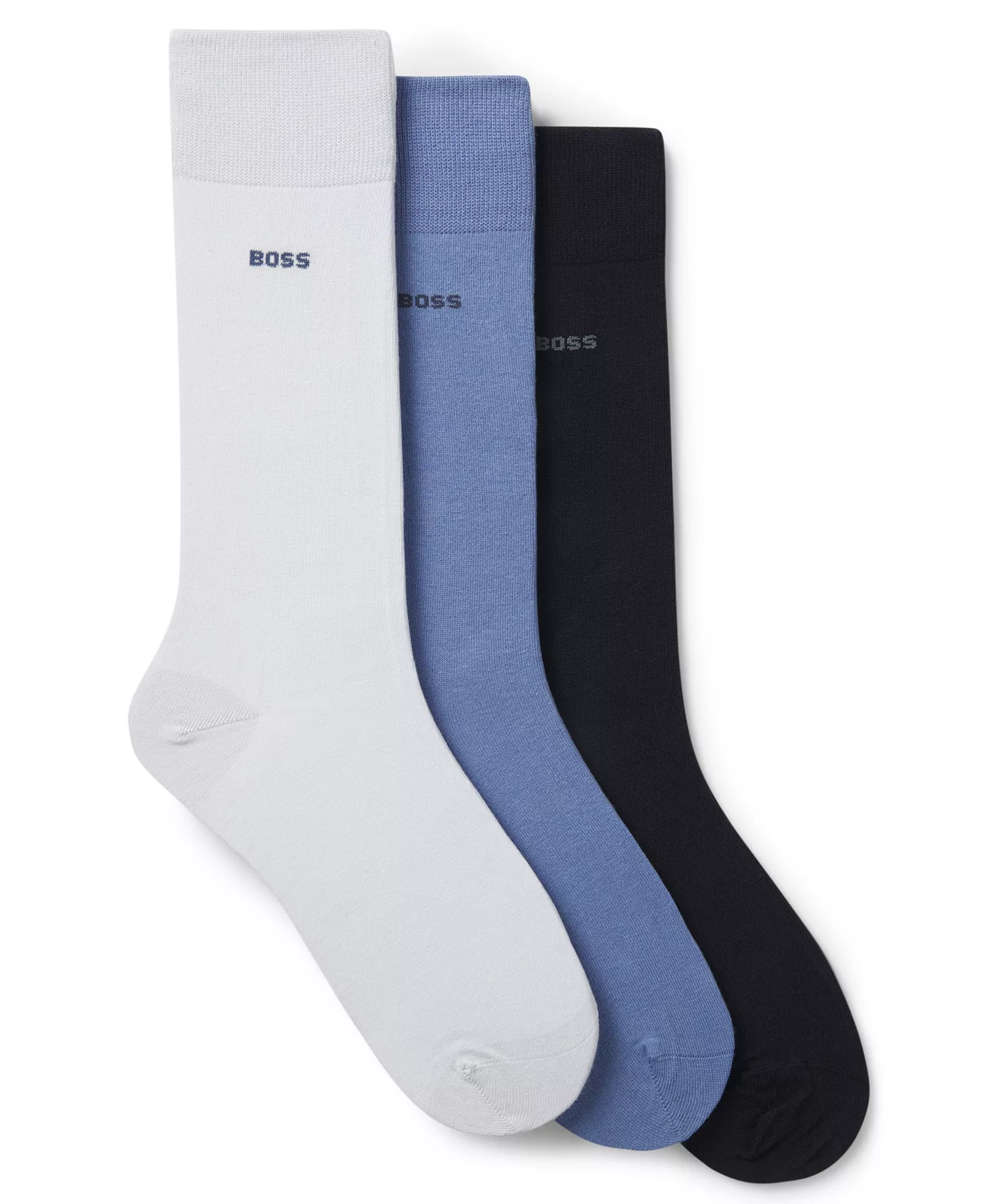 Men's Solid Regular Length Socks, 3-Pack - White/Blue - 7-13
