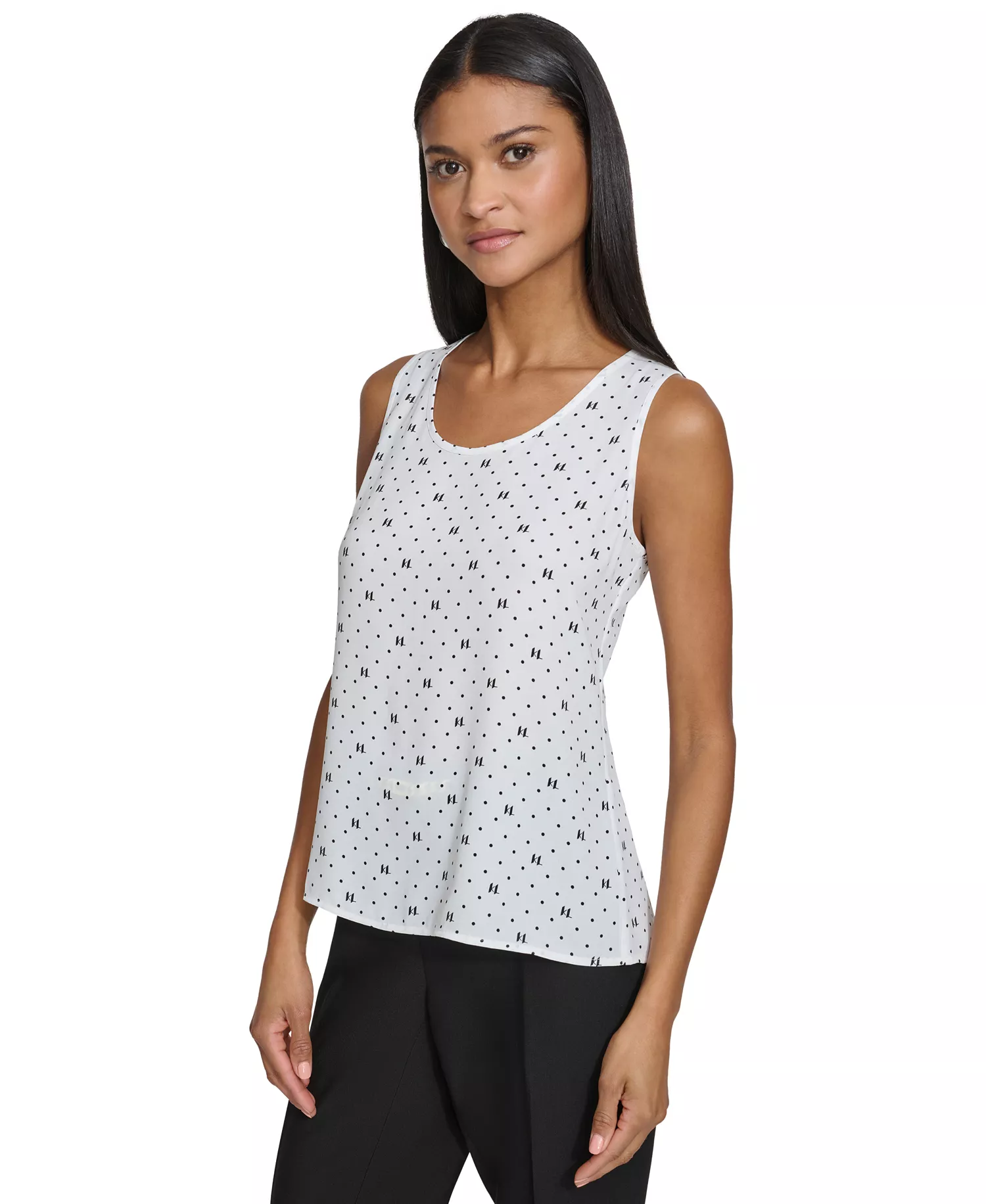 Karl Lagerfeld Women's Dotted Monogram-Print Tank Top - White/Black - L