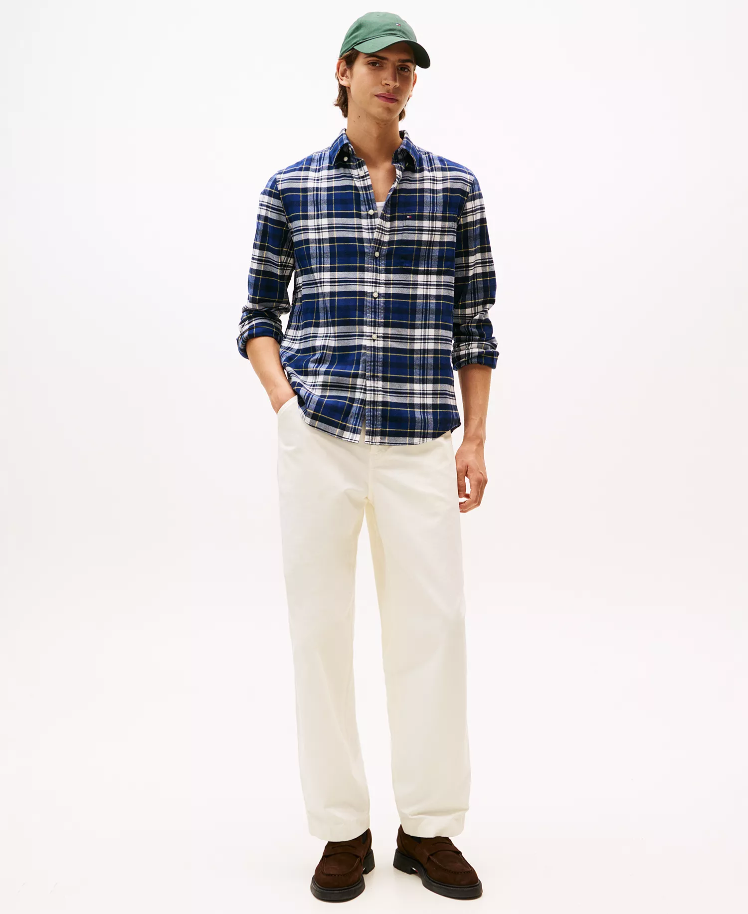 Men's Flannel Tartan Regular Fit Shirt - Preppy Navy / Check - L