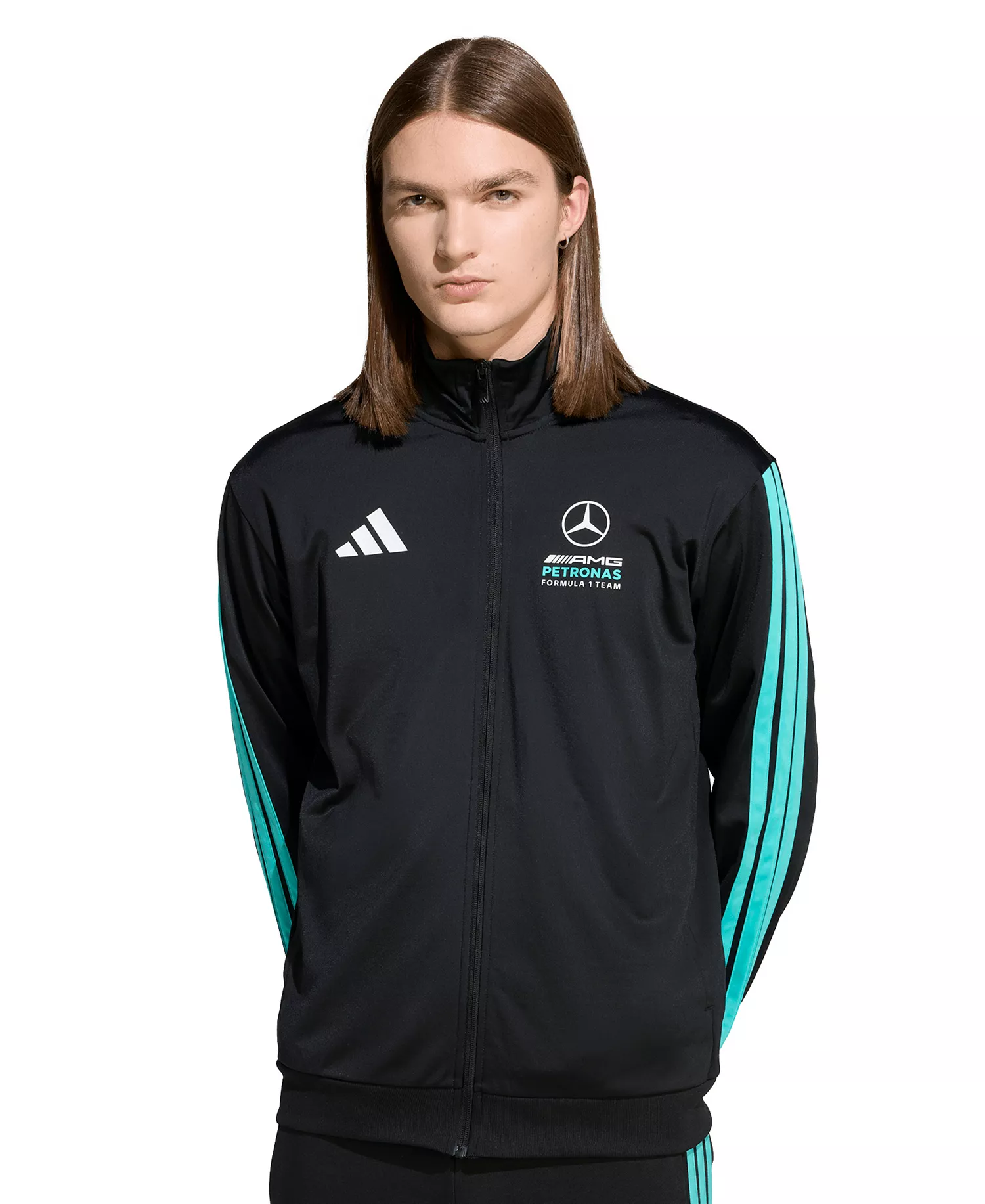 Men's Mercedes Formula 1 Long-Sleeve Track Jacket - Black/Mint Rush - 2XL
