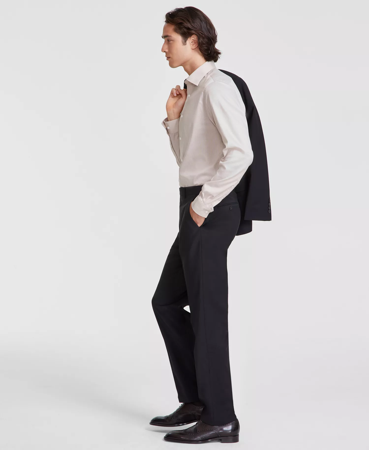 Men's Slim-Fit Wool-Blend Stretch Suit Pants - Black - 28 - 29