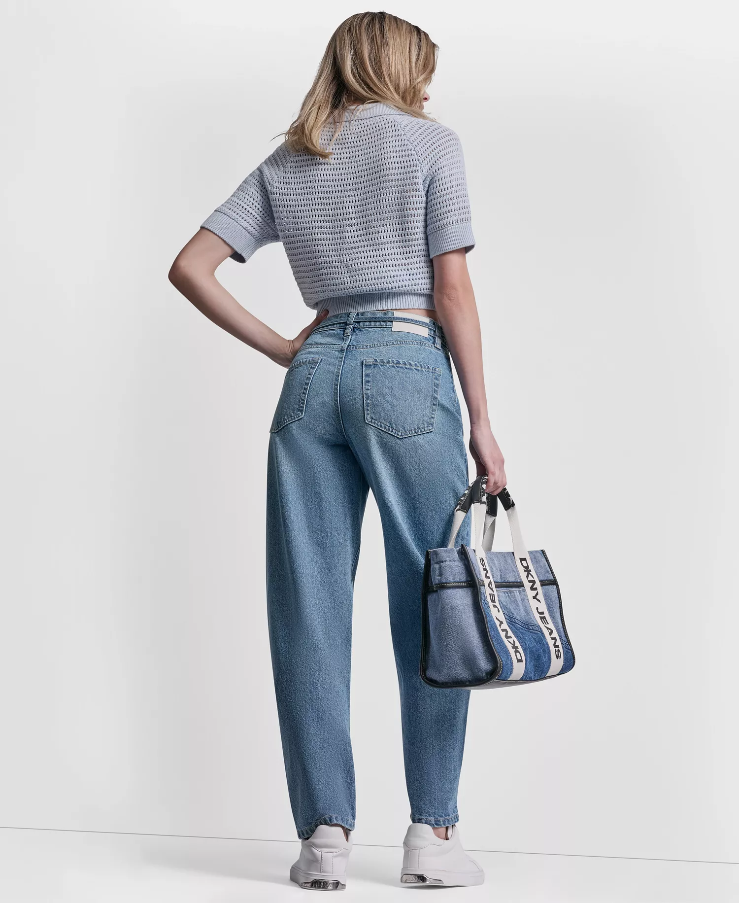 Women's Mid-Rise Forward Seamed Barrel Jeans With Self Belt - Waterford - 24