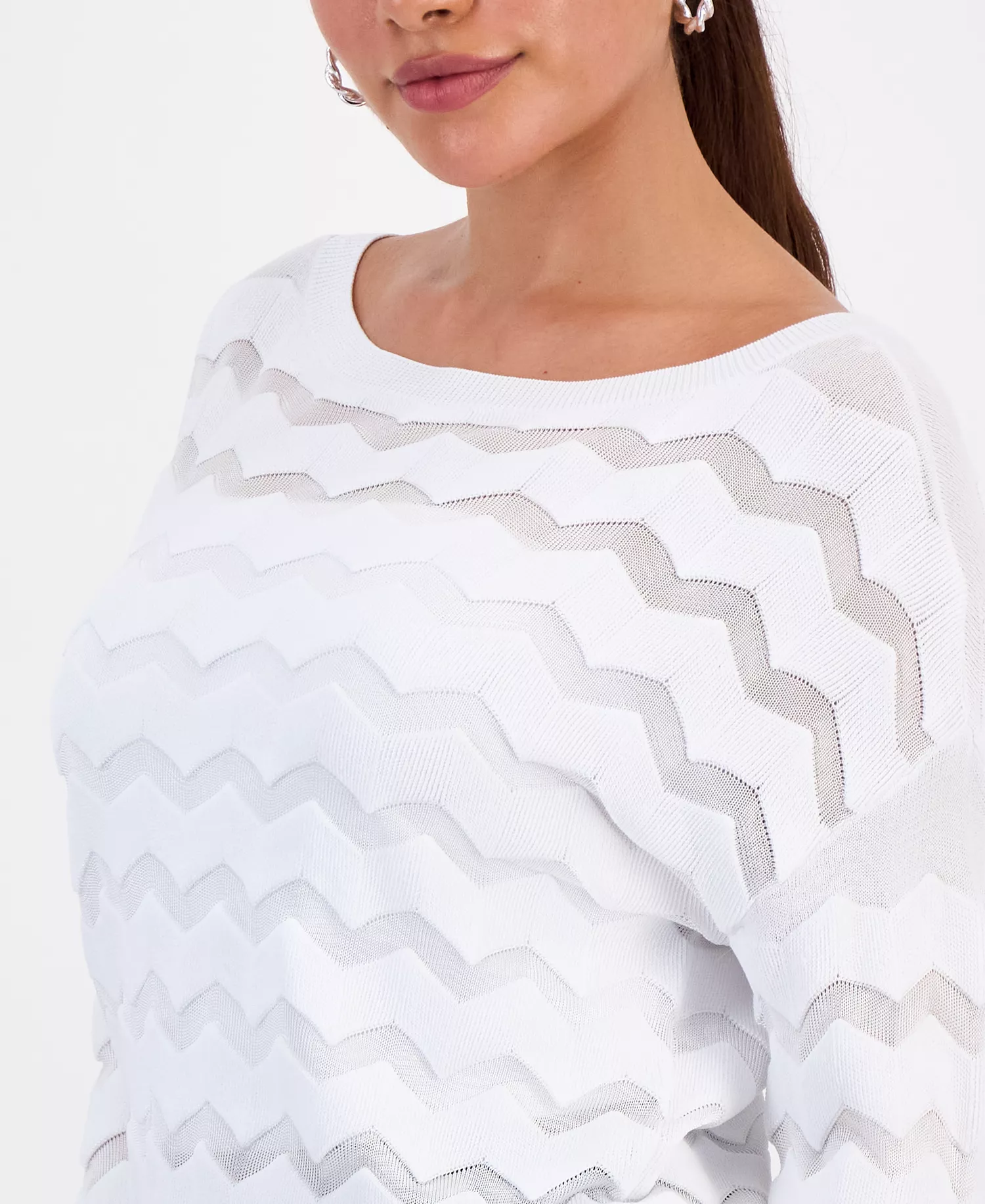 Petite Chevron Stitch Sweater, Macy's Exclusive - Bright White - P/L