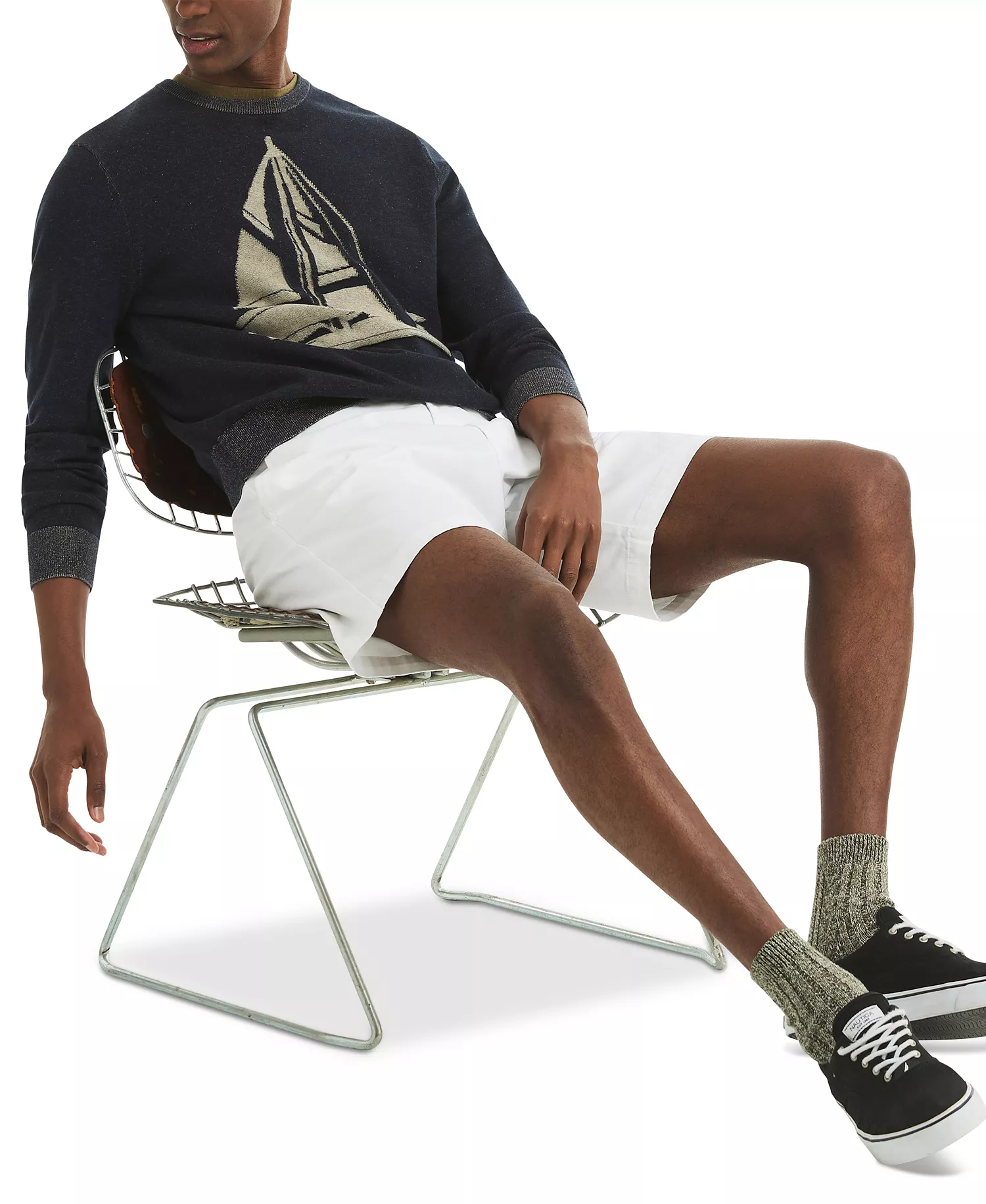 Men's Plaited Sailboat Graphic Crewneck Sweater - Navy Seas - 2XL