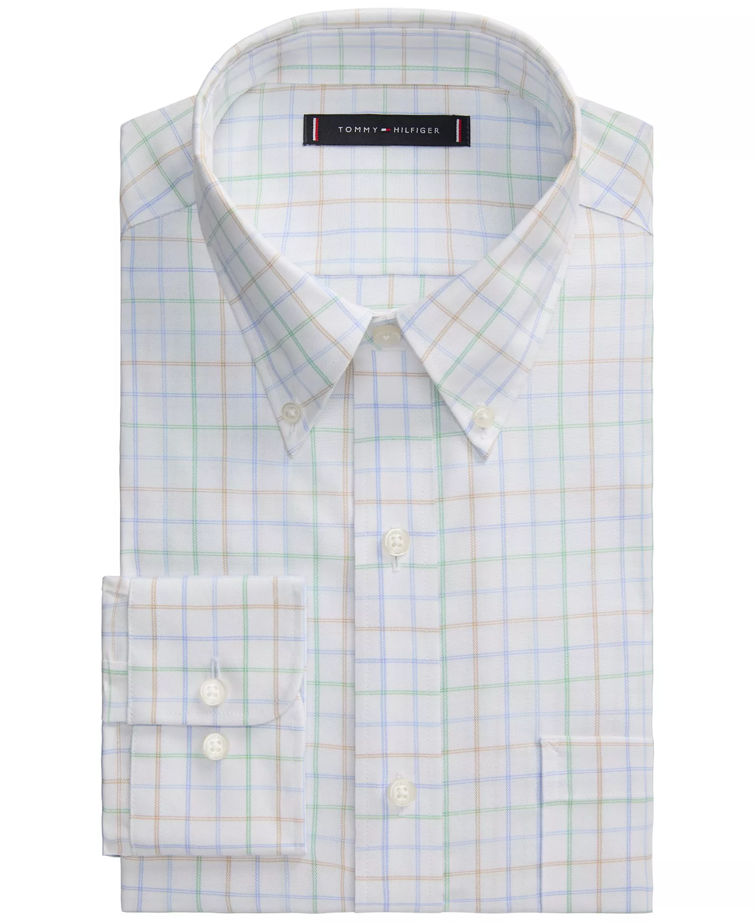 Men's Button-Down Collar Dress Shirt - White/Blue/Green/Red Stripe - 14.5 32/33