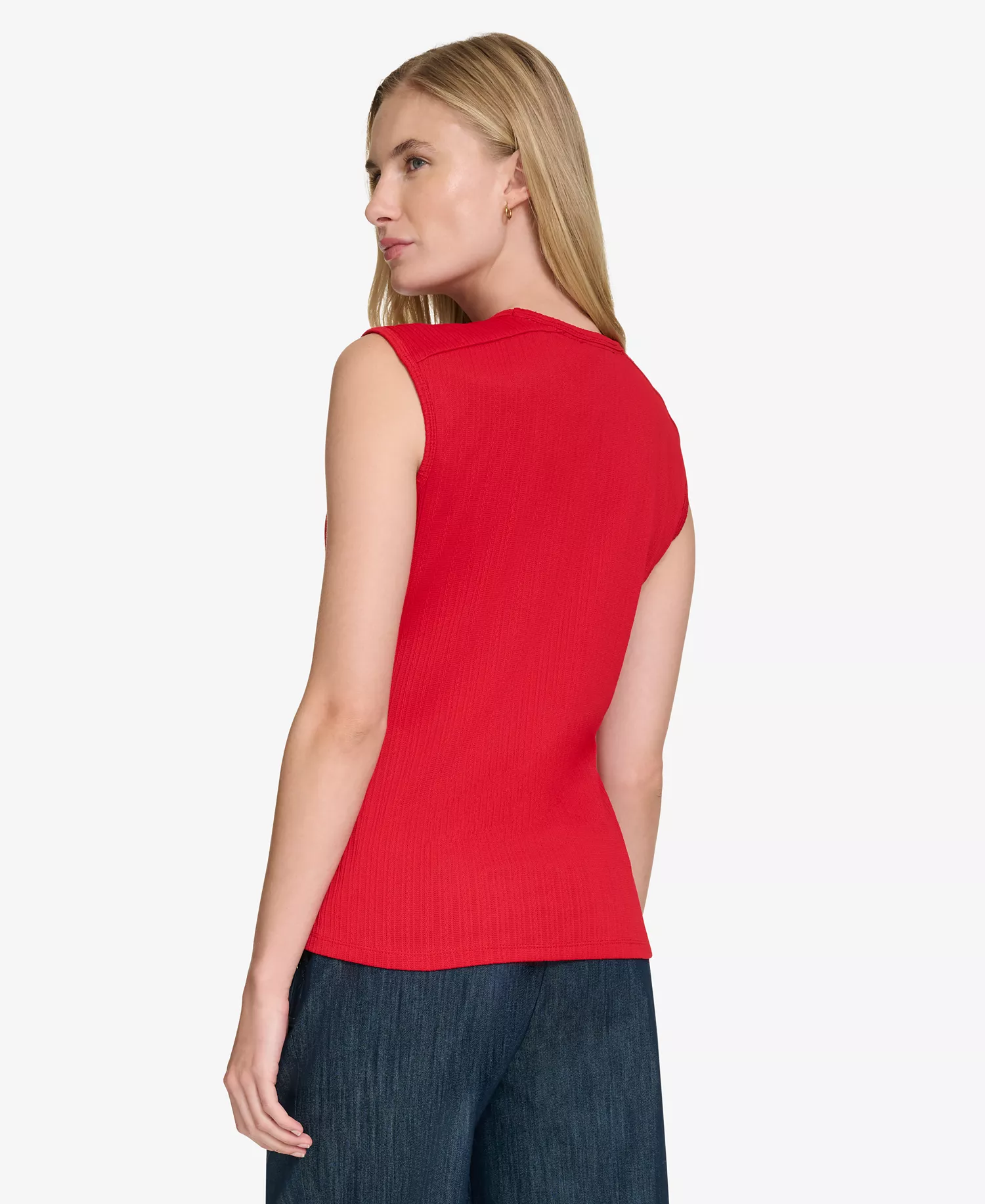 Women's Button-Trim Sleeveless Top - Scarlet - M
