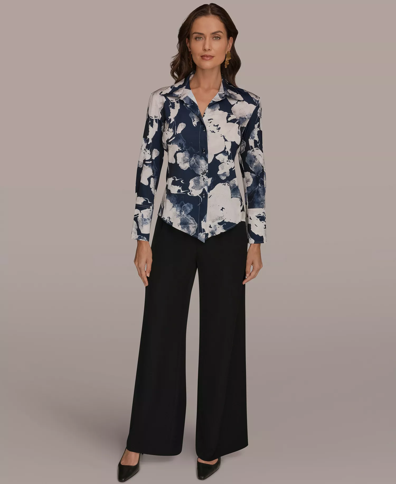 Petite Collared Neck Long Sleeves Shirt - Nightfall Multi - P/L