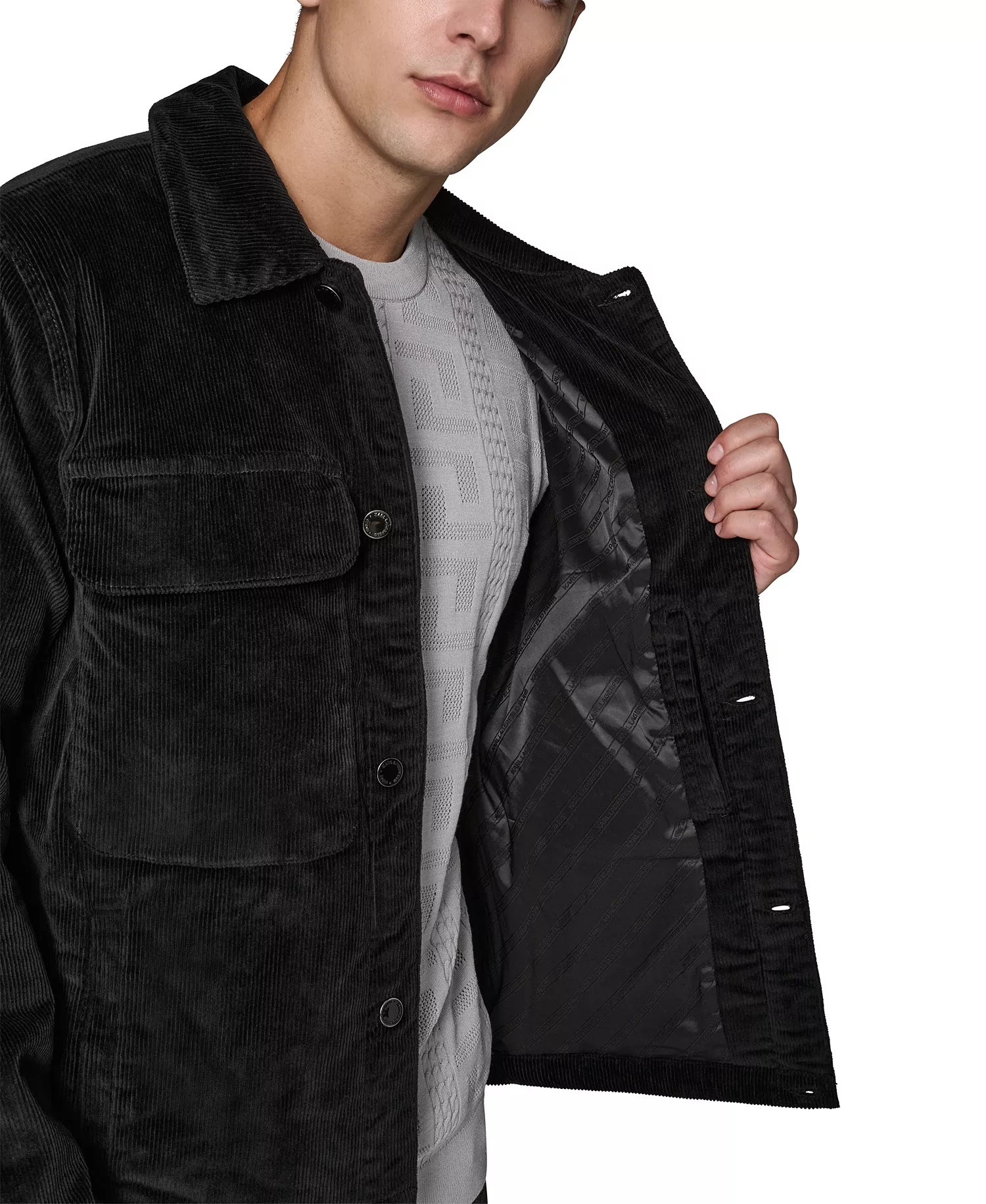 Men's Corduroy Collared Shirt Jacket - Black - 2XL