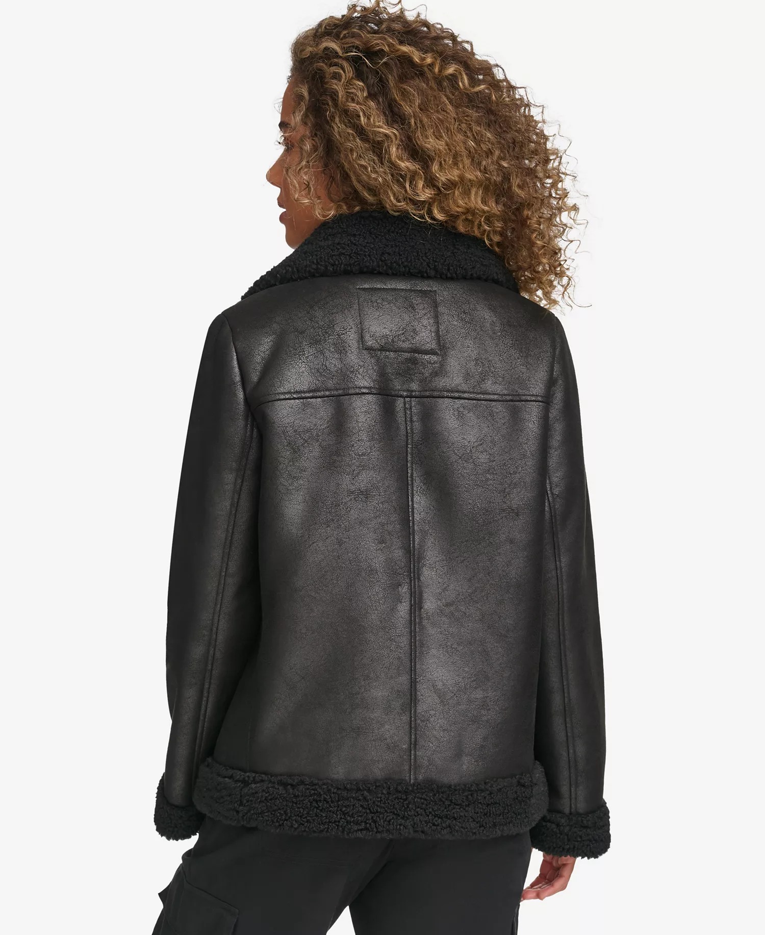 Women's Faux Shearling Asymmetrical Moto Jacket - Black - L