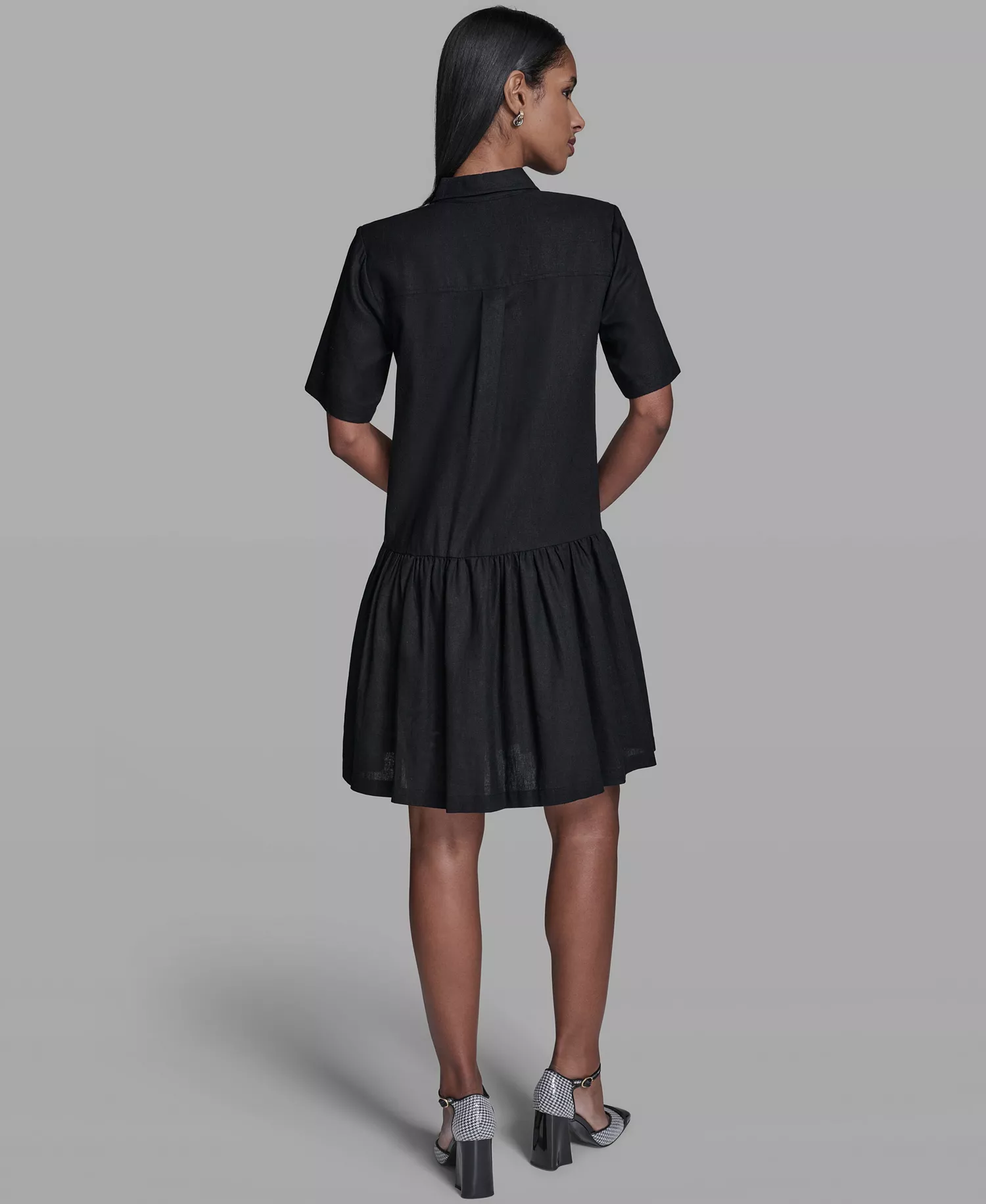 Women's Drop Waist Collared Shirt Dress - Black - 0