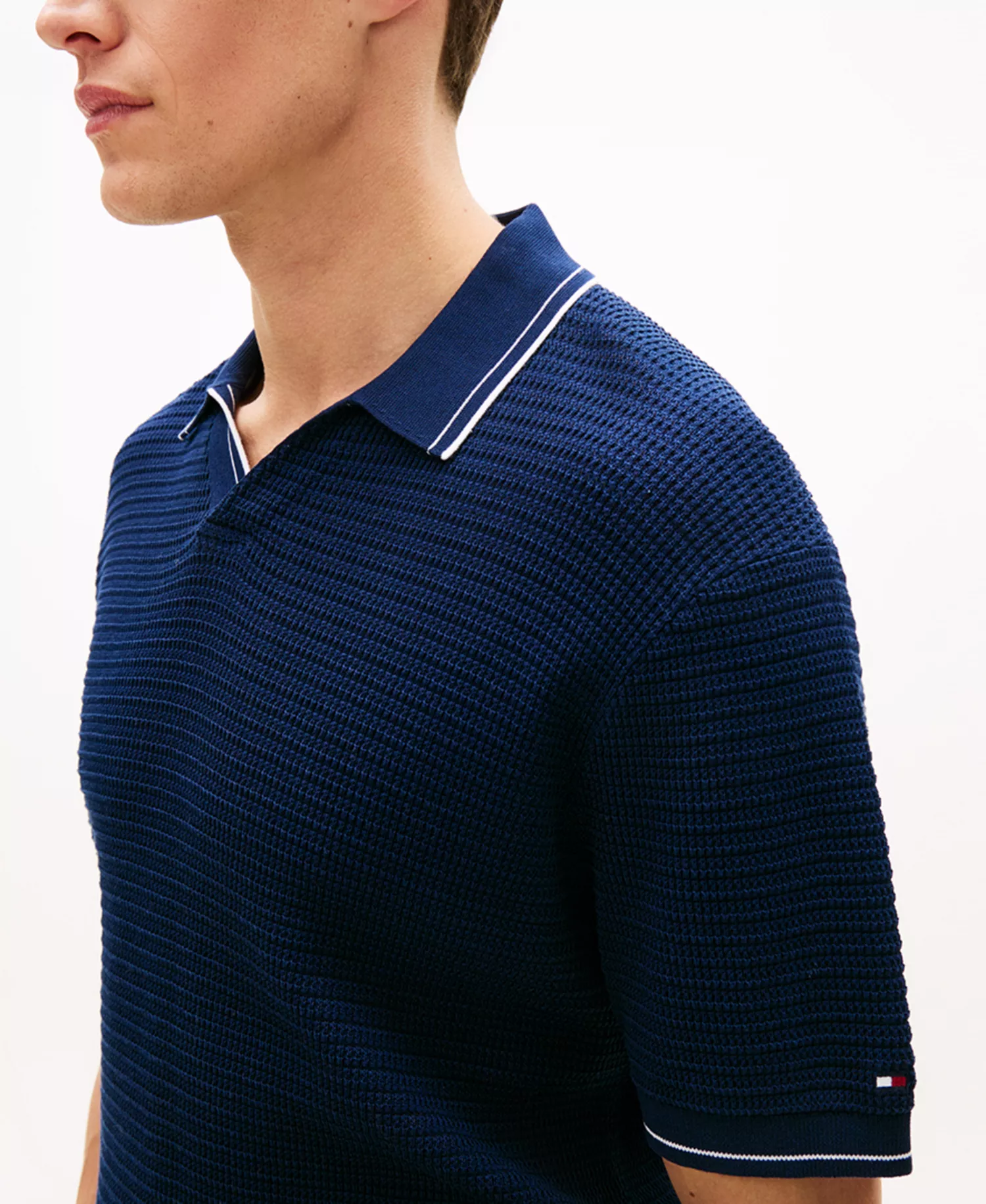 Men's Regular-Fit Texture Johnny Collar Tipped Knit Polo Shirt - Navy Iris - L
