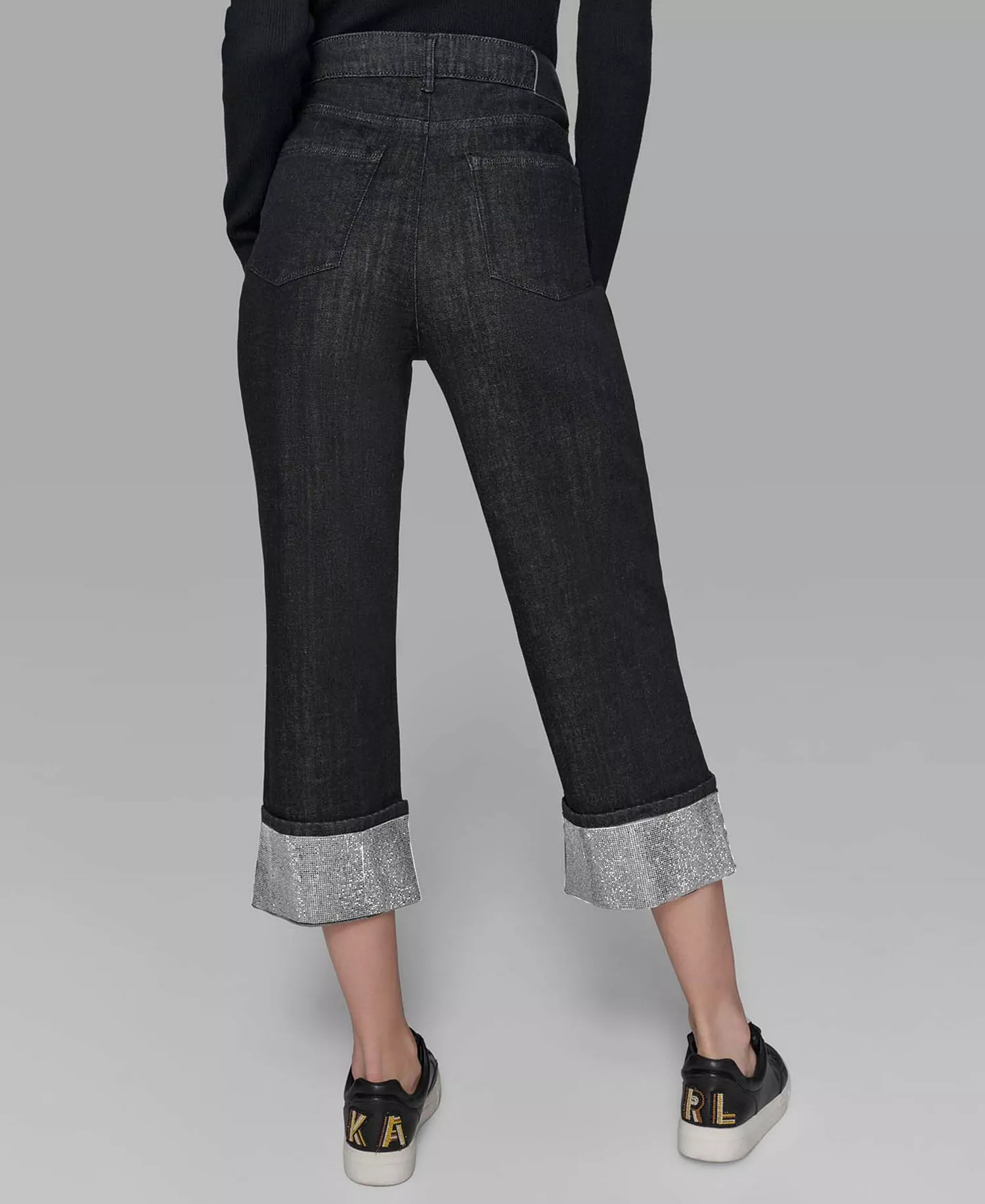 Petite High-Rise Cuffed-Embellished Jeans  - Black - 10P