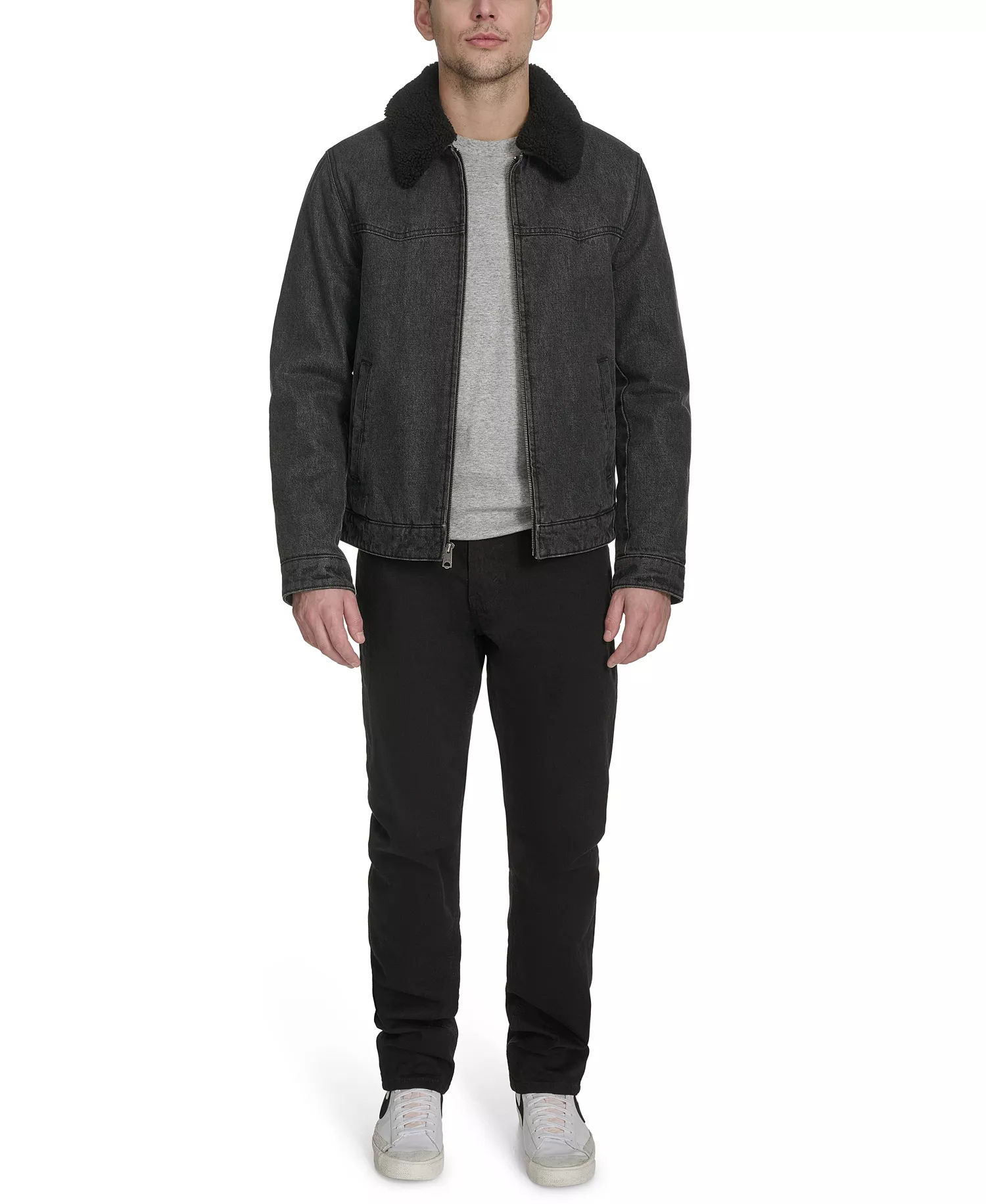 Men's Denim Western Sherpa Lined Collar Jacket - Black Denim - L