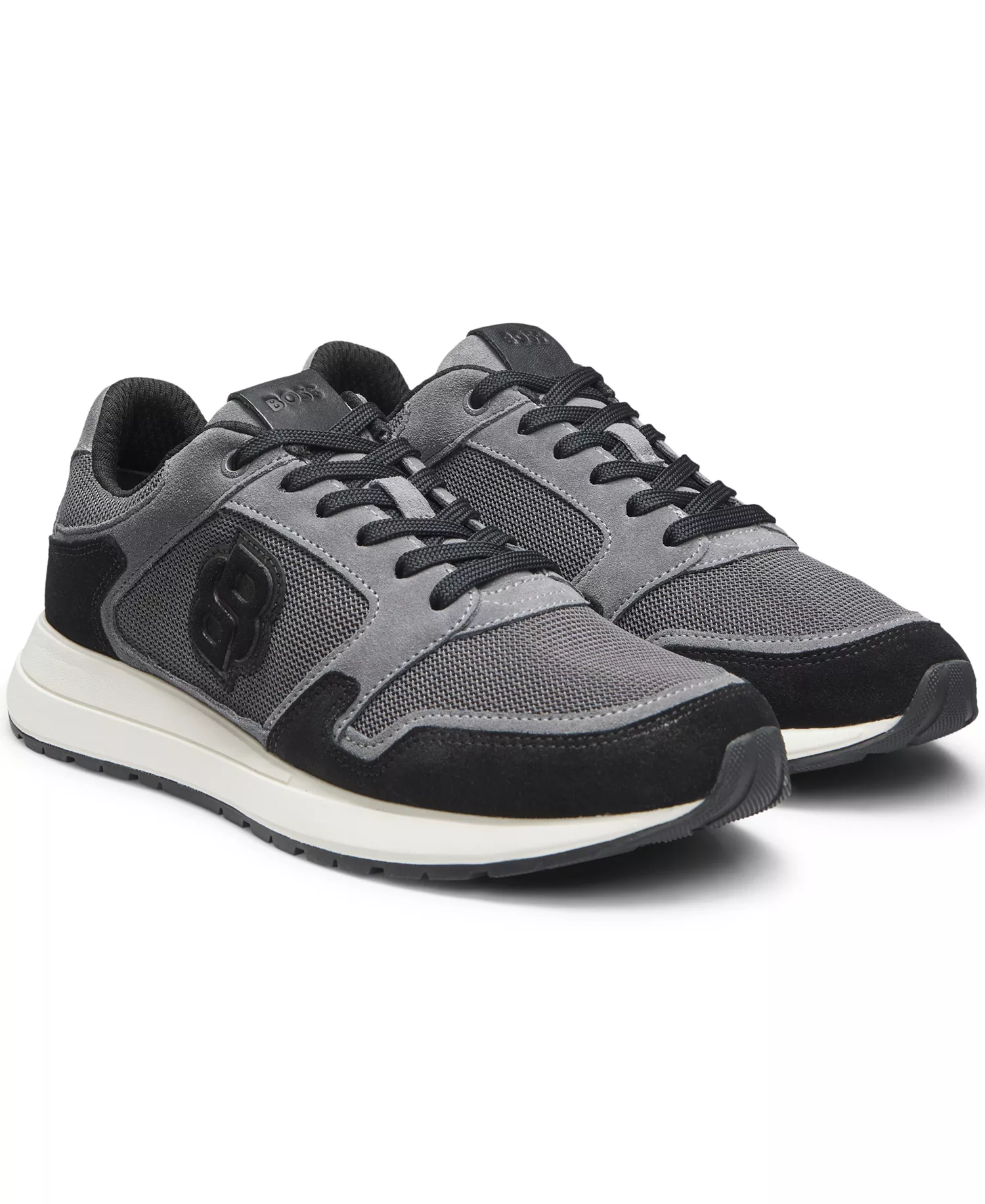Men's Double B Monogram Suede Trainers Shoes - Dark Gray - 7
