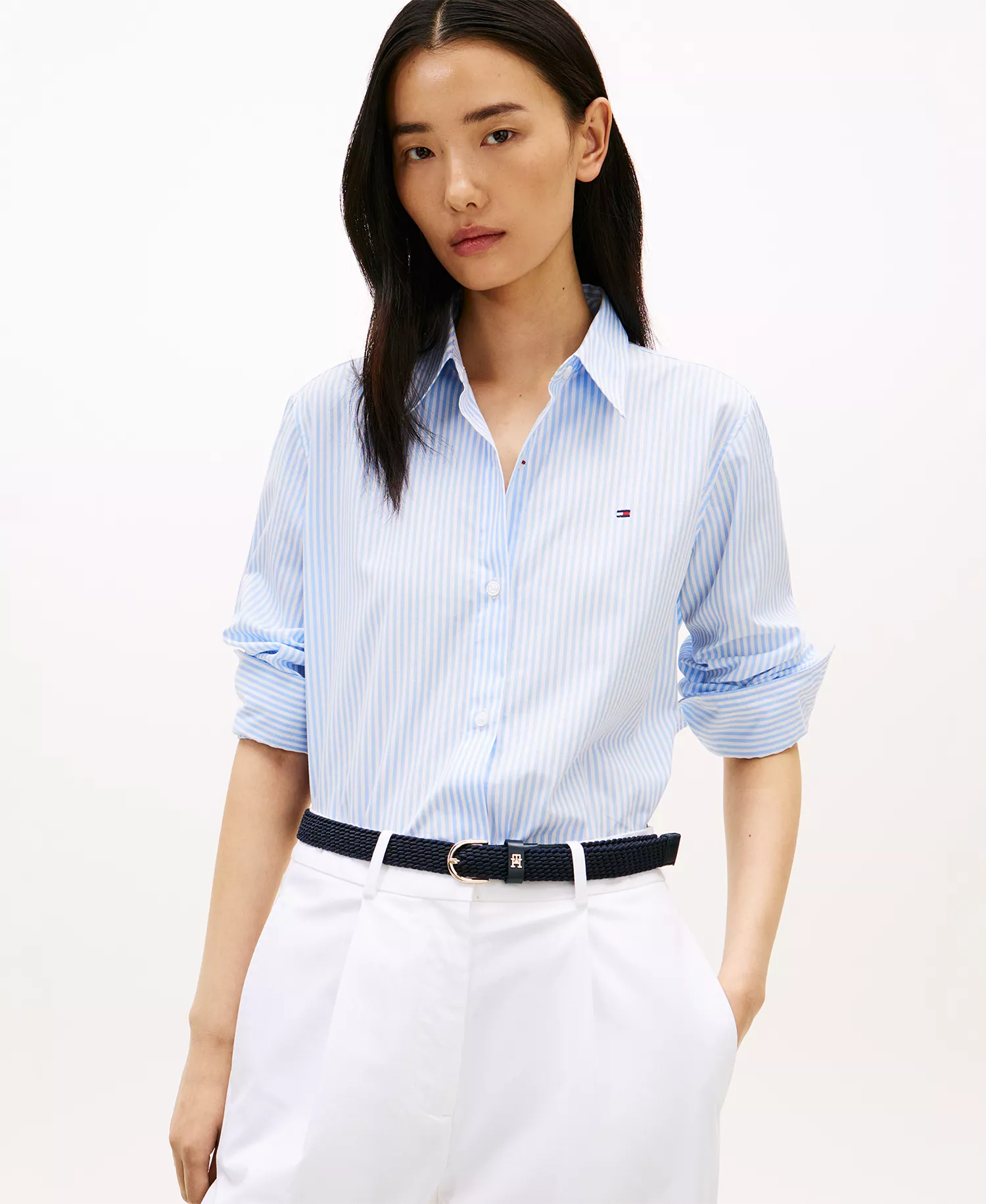 Women's Long-Sleeve Collared Shirt - Blue - L